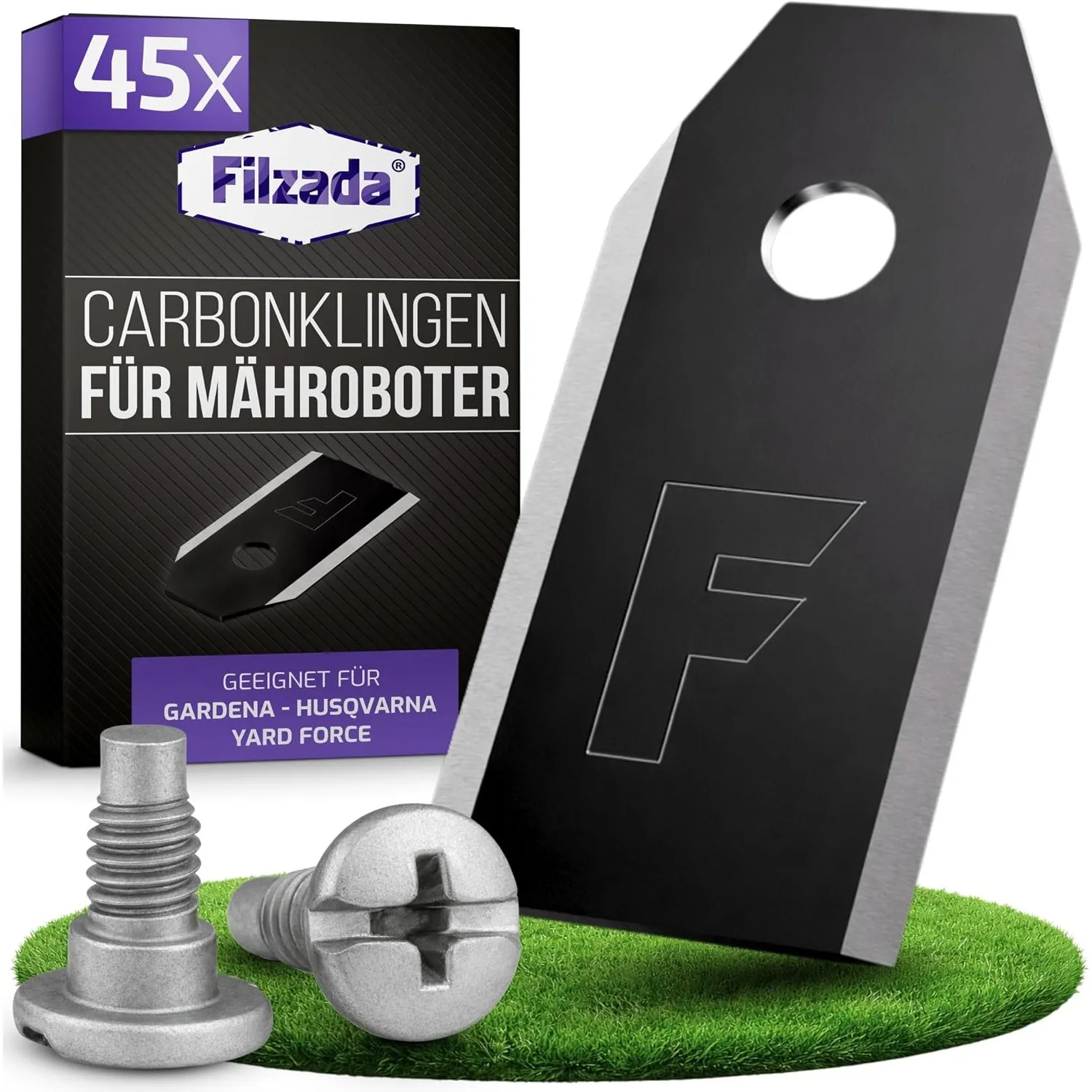 Filzada® 45x Mähroboter Messer Carbon kompatibel mit Husqvarna Automower