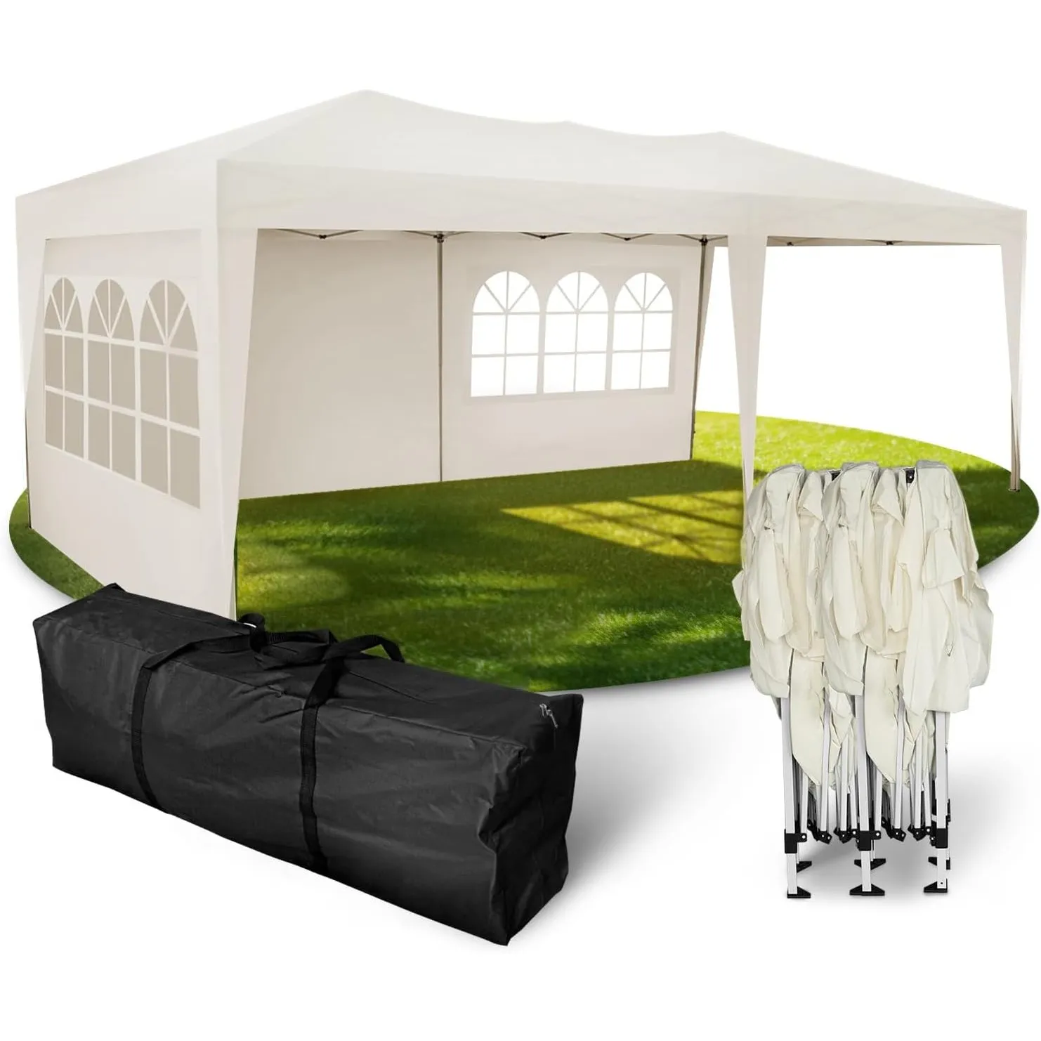 Kronenburg Faltpavillon wasserdicht Pavillon mit 3 Seitenteilen, Gartenzelt, 3x6 m - mit UV Schutz 50+, Champagner