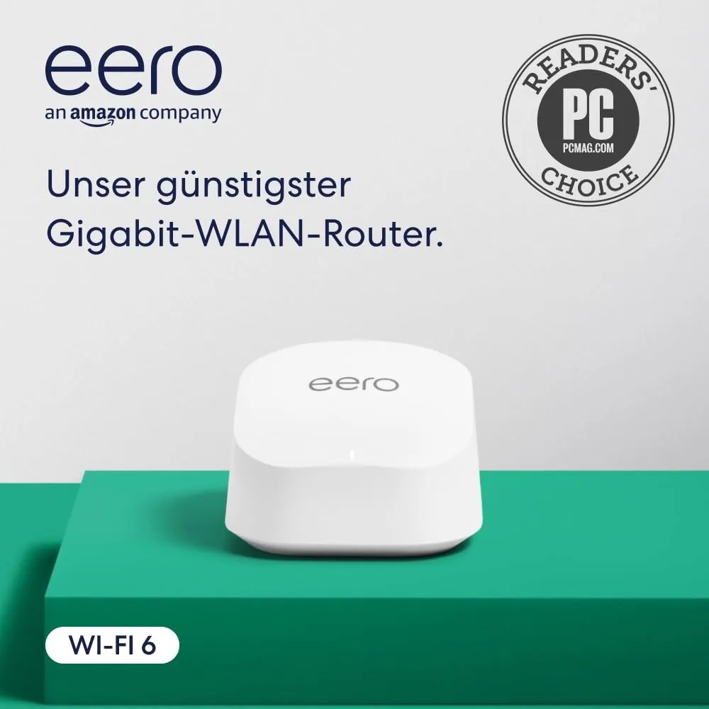 Amazon eero 6+ Mesh-WLAN-Router | 1-Gbit/s-Ethernet | Bis zu 140 m² Abdeckung | Für Verbindungen mit über 75 Geräten | …
