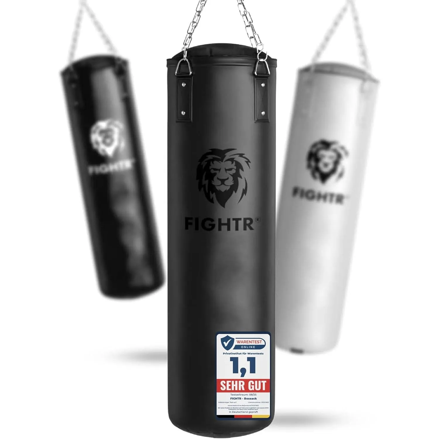 FIGHTR® Boxsack gefüllt/ungefüllt - extrem robust & langlebig | Boxsack Set inkl. 4-Punkt-Stahlkette für Boxen, Kickbox…