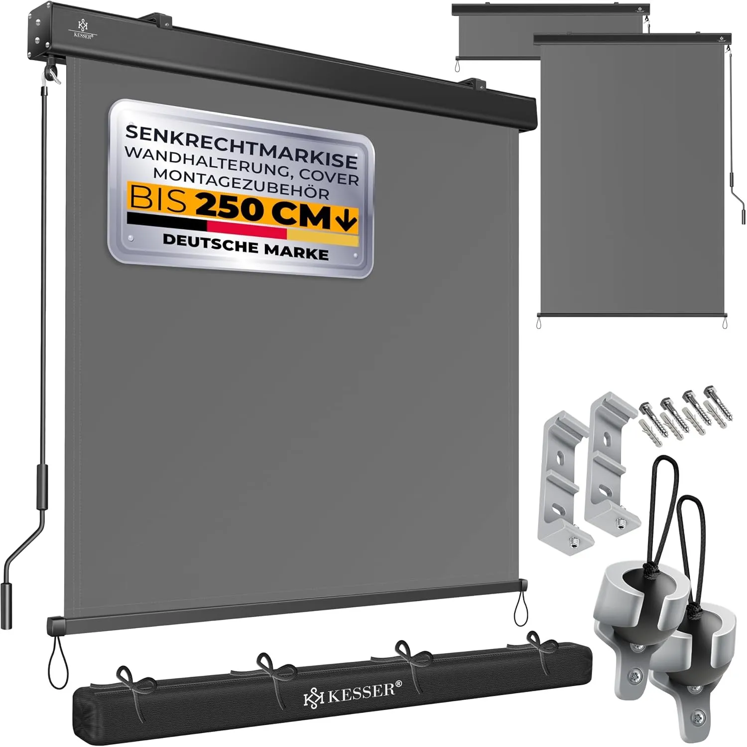 KESSER® Senkrechtmarkise 160x250cm Außenrollo Handkurbelmechanismus Balkonrollo Sonnen-und Sichtschutz Beschattung Sonn…