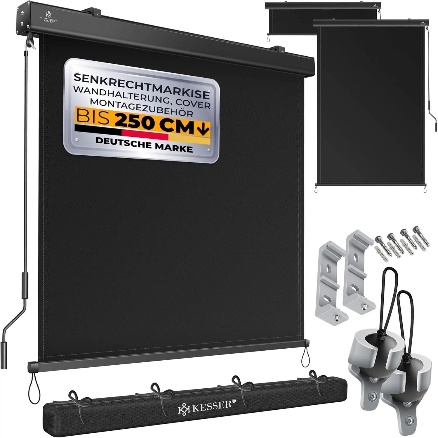 KESSER® Senkrechtmarkise 140x250cm Außenrollo Handkurbelmechanismus Balkonrollo Sonnen-und Sichtschutz Beschattung Sonn…