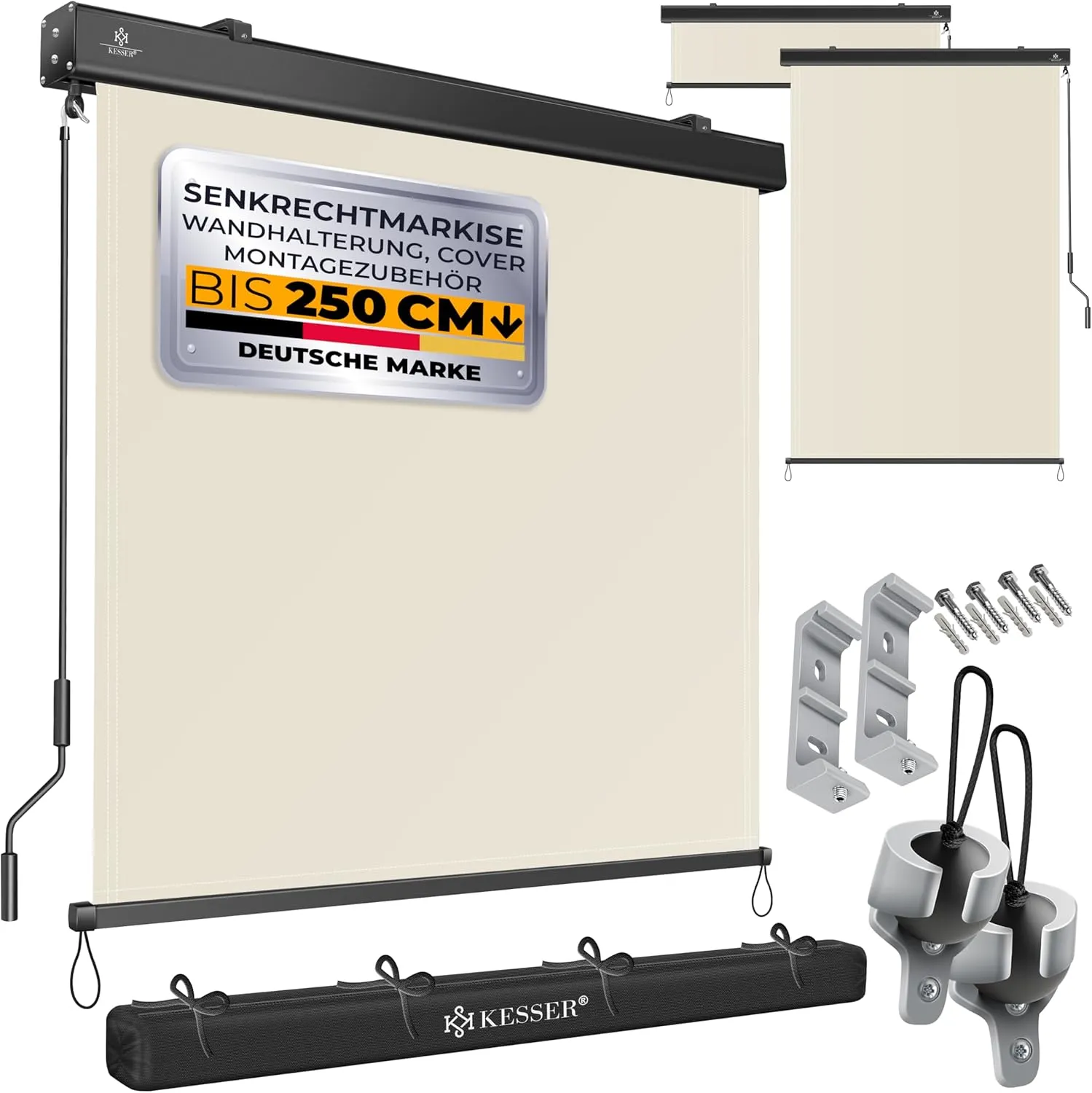 KESSER® Senkrechtmarkise 140x250cm Außenrollo Handkurbelmechanismus Balkonrollo Sonnen-und Sichtschutz Beschattung Sonn…