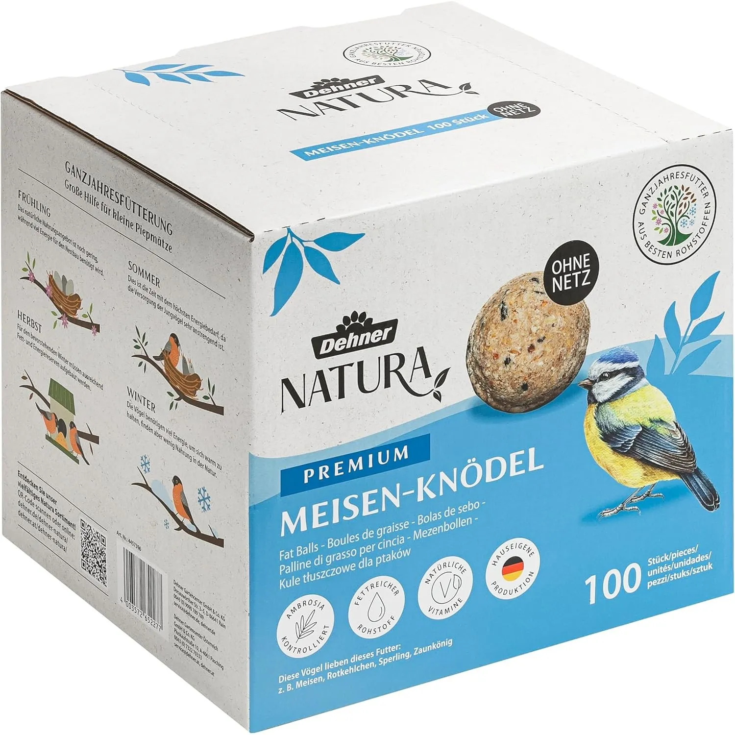Dehner Natura Premium Meisenknödel ohne Netz, Karton, 100 x je 90 g (9 kg)