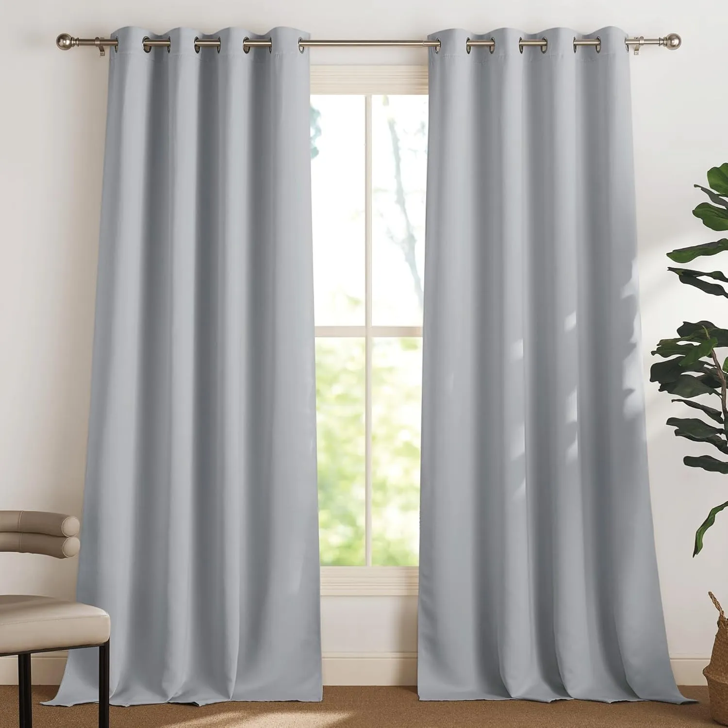 PONY DANCE Verdunklungsgardine Grau Thermovorhang Hitzeschutz mit Ösen | 2er Set, H300 x B140cm, Silbergrau, Blickdicht…
