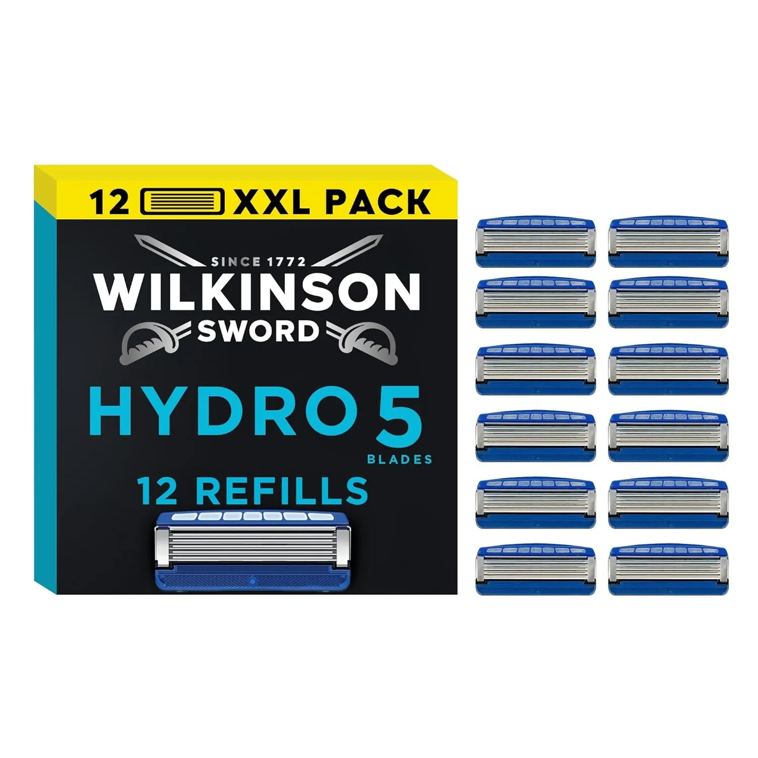 Wilkinson Sword - Hydro 5 Rasierer für Männer, 12 Ersatzklingen, Feuchtigkeitsspendende Gel-Pools und umklappbarer Trim…