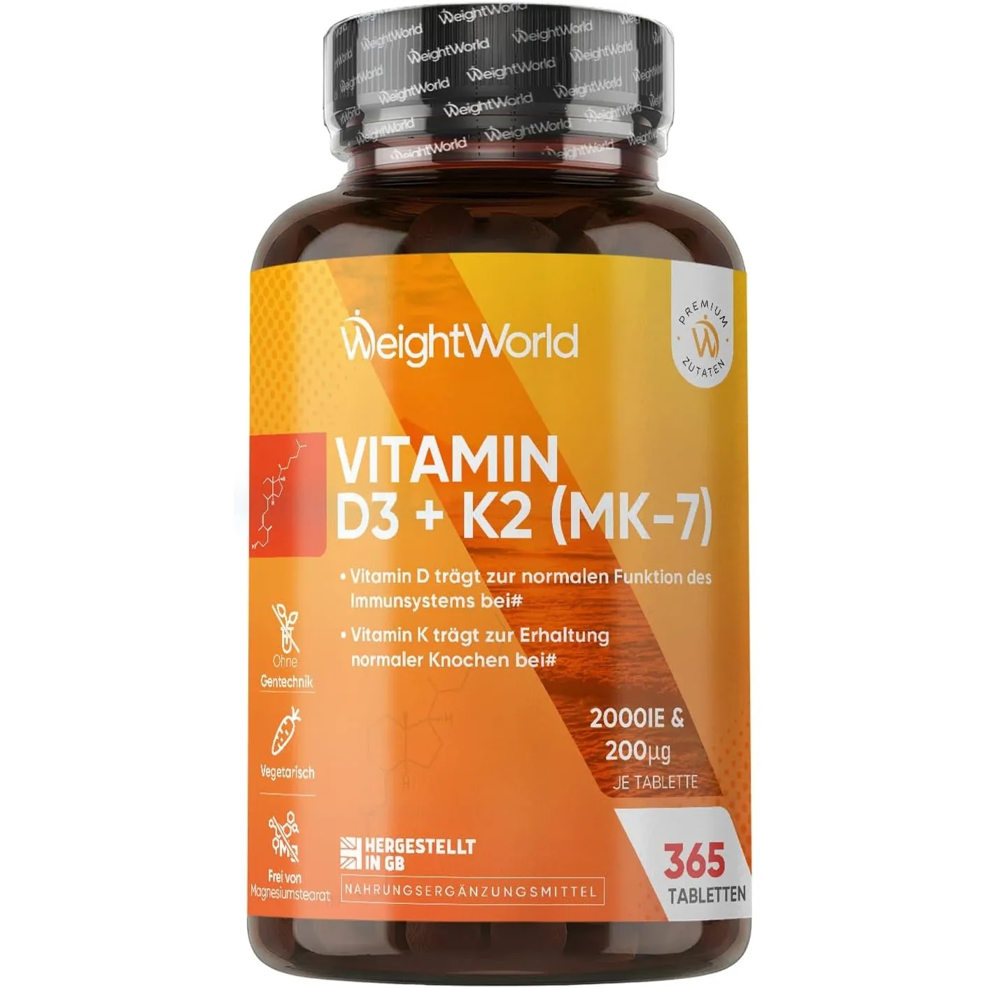 WeightWorld Vitamin D3 K2 2000 IE - 1 Vit D3 K2 Tablette alle 2 Tage