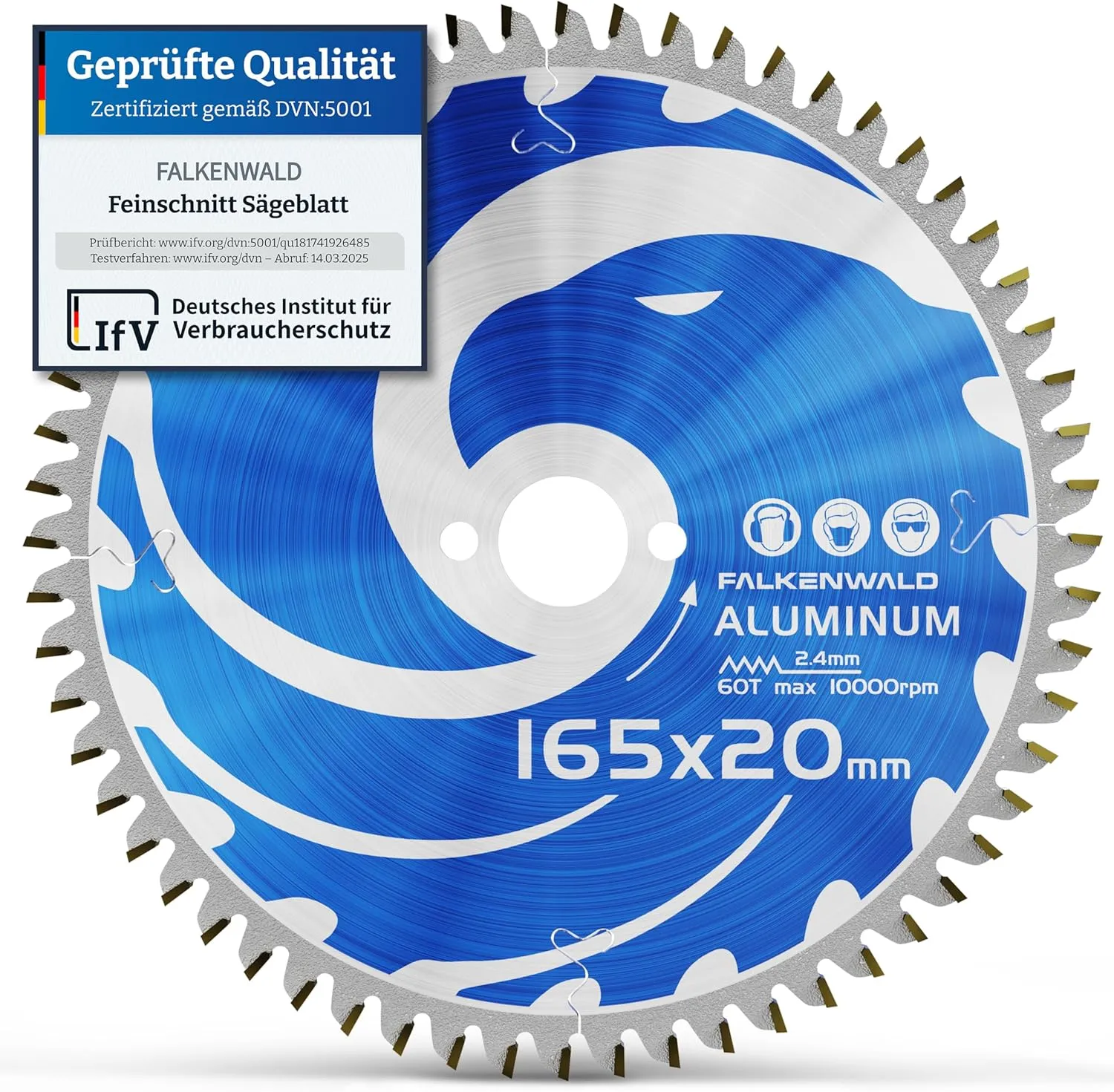 FALKENWALD ® Sägeblatt 165x20 mm ideal für Aluminium - Kreissägeblatt 165x20 für feine Schnitte in Aluminium- Kompatibe…