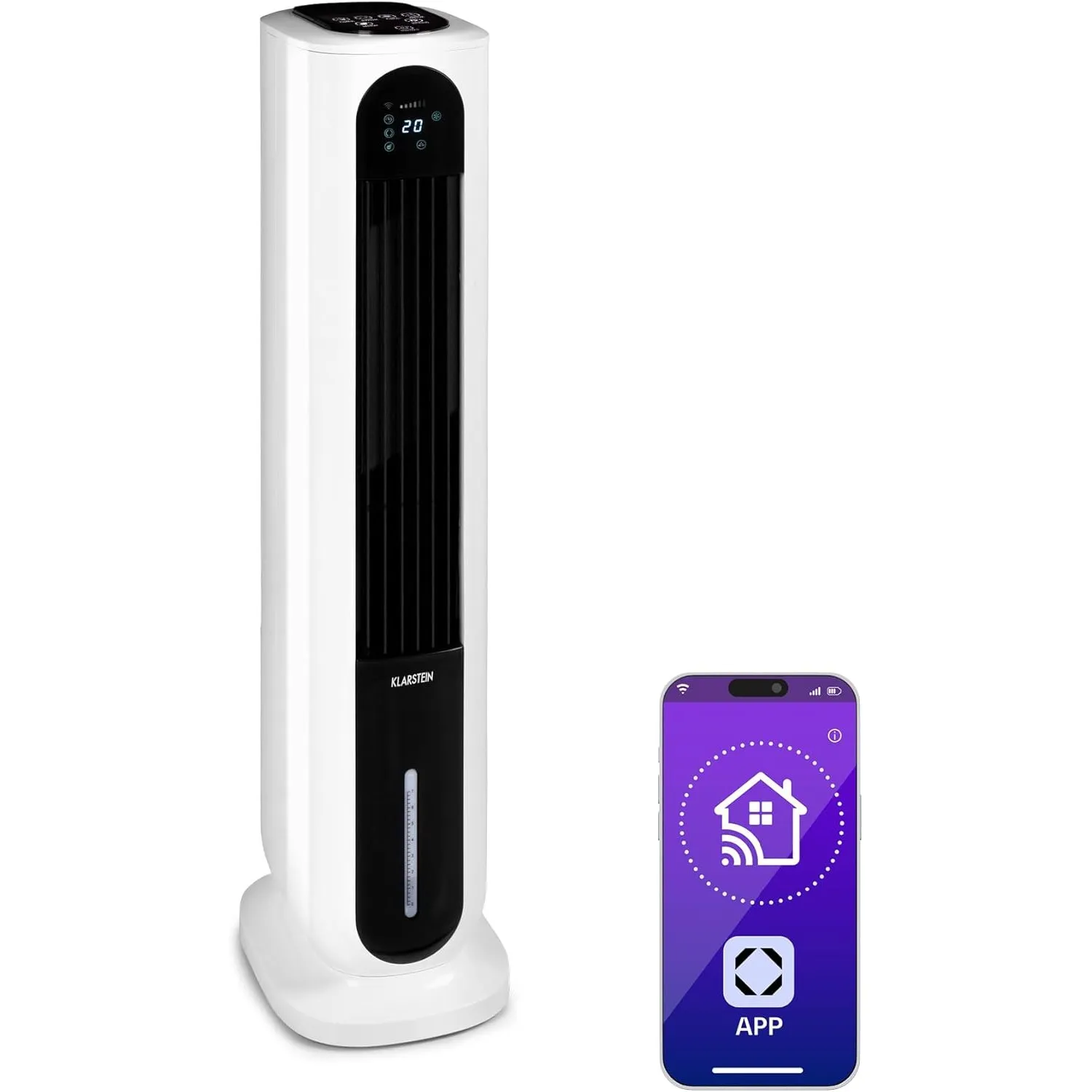 Klarstein Polar Tower Smart Ventilator Mit Wasserkühlung – 4-in-1 Luftkühler, Luftbefeuchter & Reiniger, 7L Tank, WiFi …