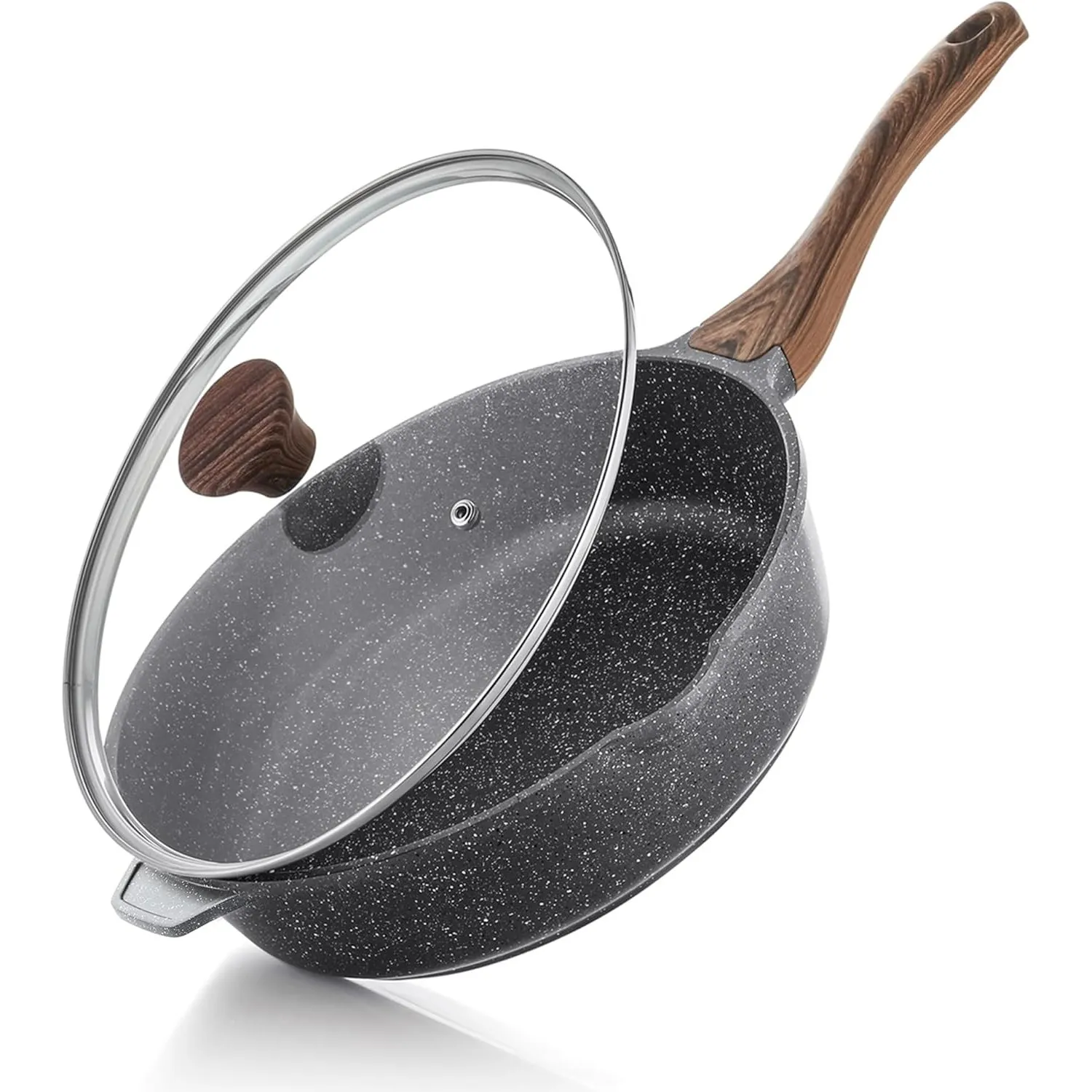 SENSARTE 28cm Schweizer Granit Beschichtung Tiefe Bratpfanne mit Deckel