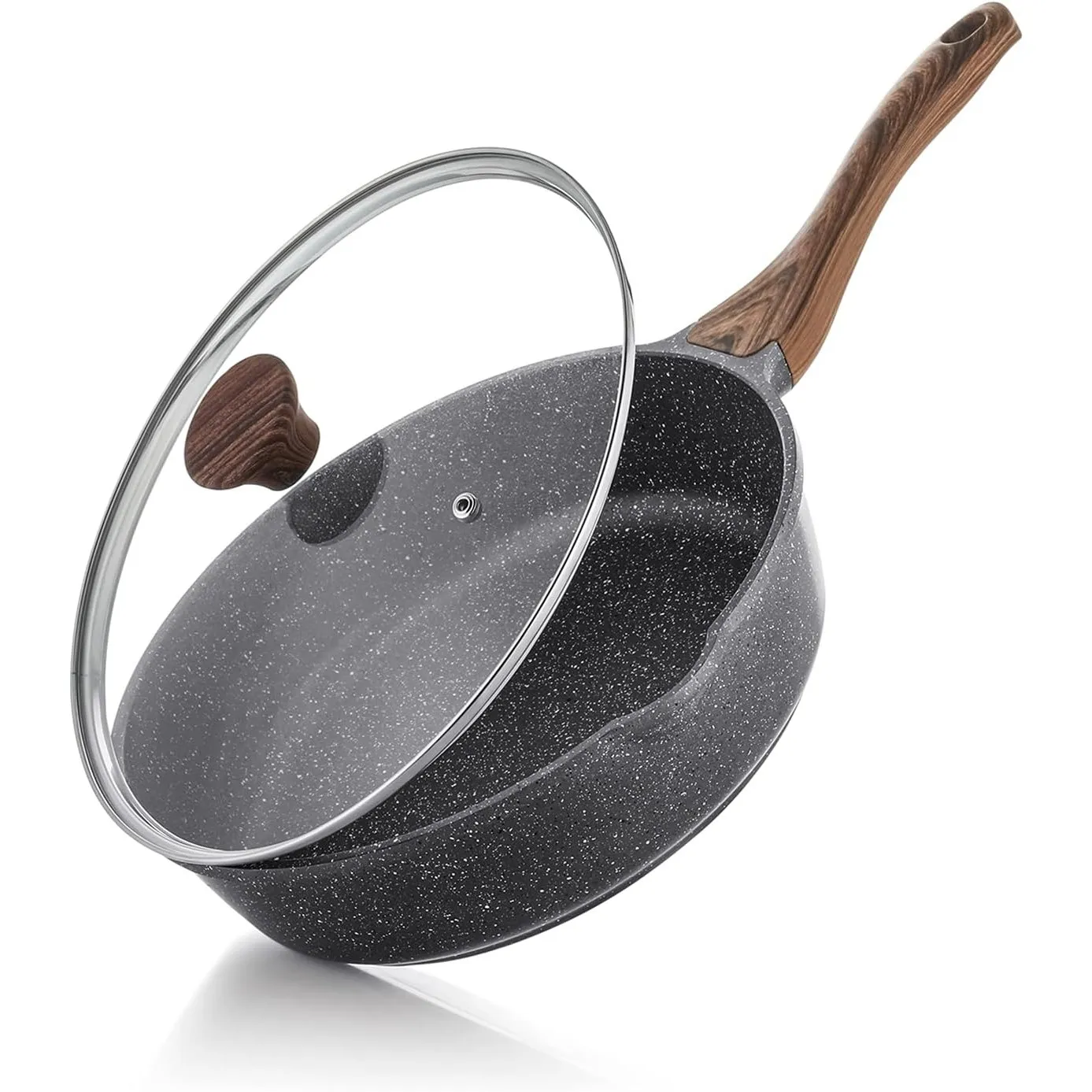 SENSARTE 26cm Schweizer Granit Beschichtung Tiefe Bratpfanne mit Deckel