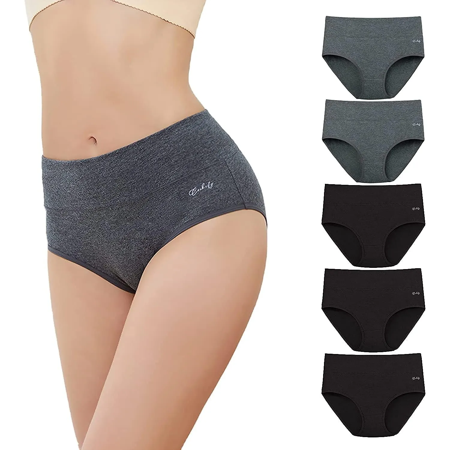 anqier Unterhosen Damen 5er Pack Stretch Baumwolle Hohe Taille Slips Damen