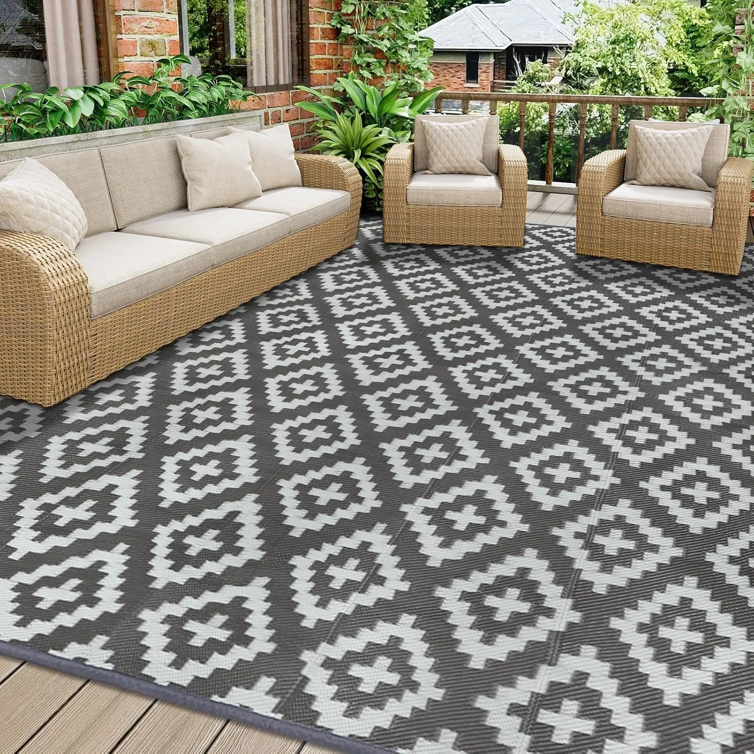 Homcomodar Outdoor Teppich Wetterfest 180x270cm Reversible Matte Kunststoff Stroh Teppich UV-beständige Campingmatte Re…