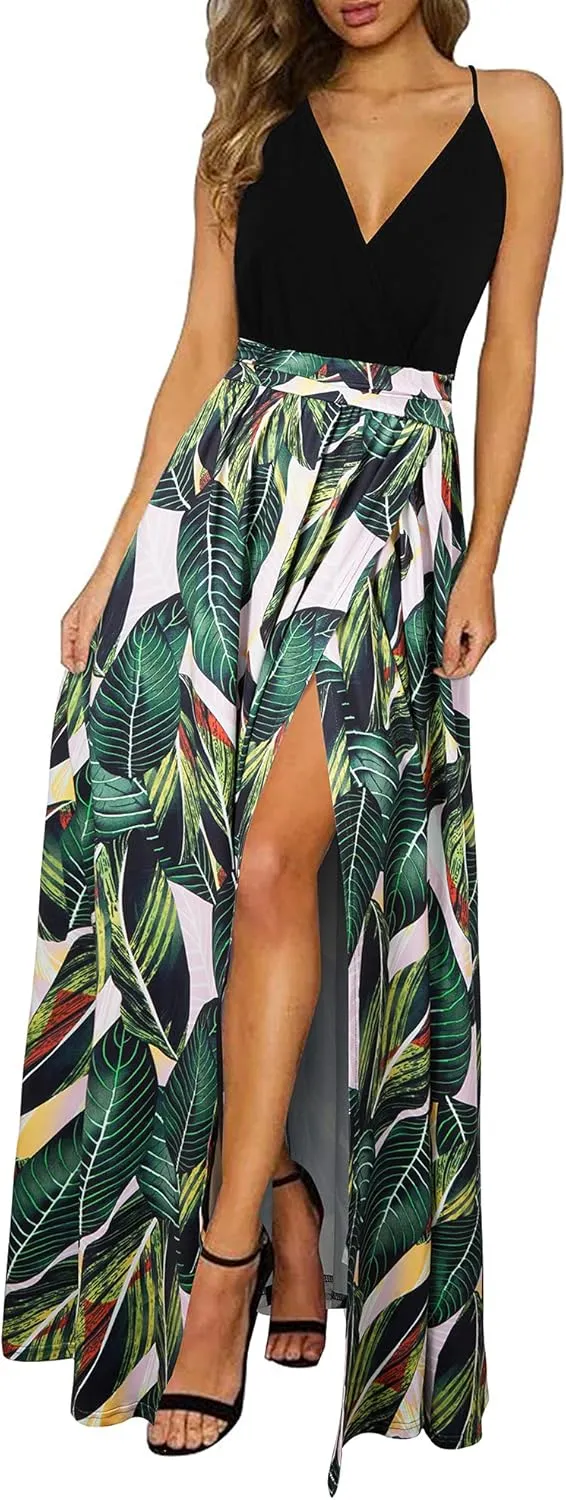 Newshows Women’s Summer Dress, Long Maxi Dress, Summer V-Neck Dress, Slit, Elegant, Spaghetti Straps, Casual Dress, for…