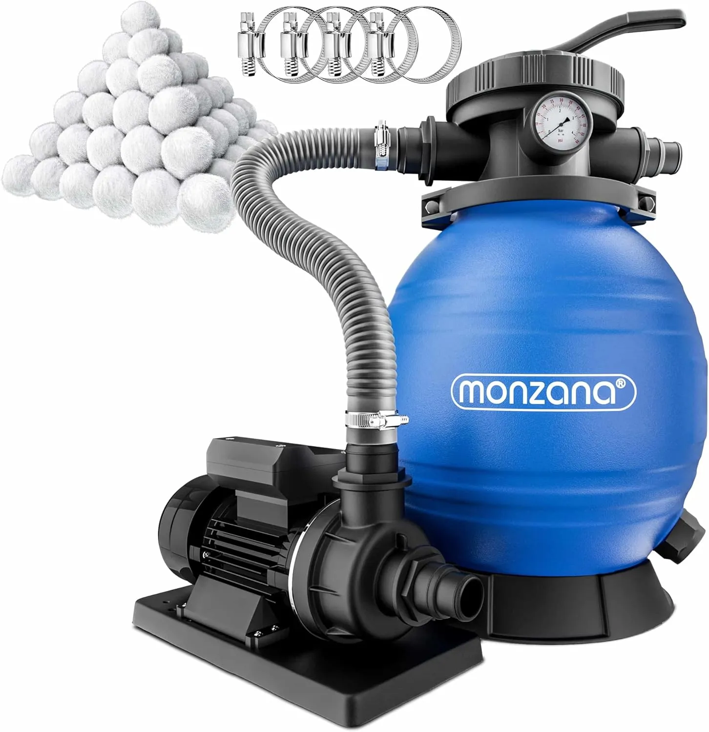 MONZANA® SF102K Sand Filter System 9,960L/h up to 30,000L Pool with Filter Balls, 7-Way Valve, 2-in-1 Adapter, Diameter…