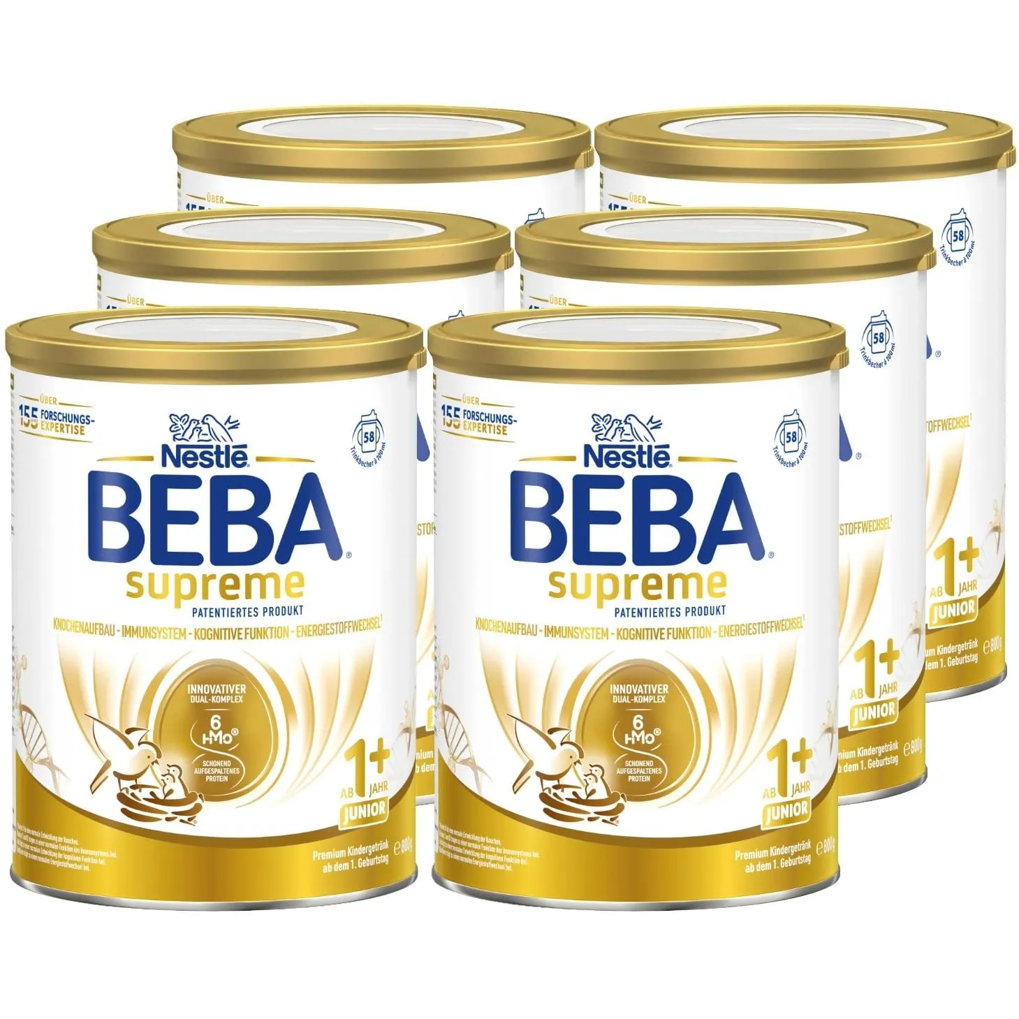 BEBA SUPREME JUNIOR 1+ – Kindergetränk ab 1 Jahr mit 6 HMO (6x800g)