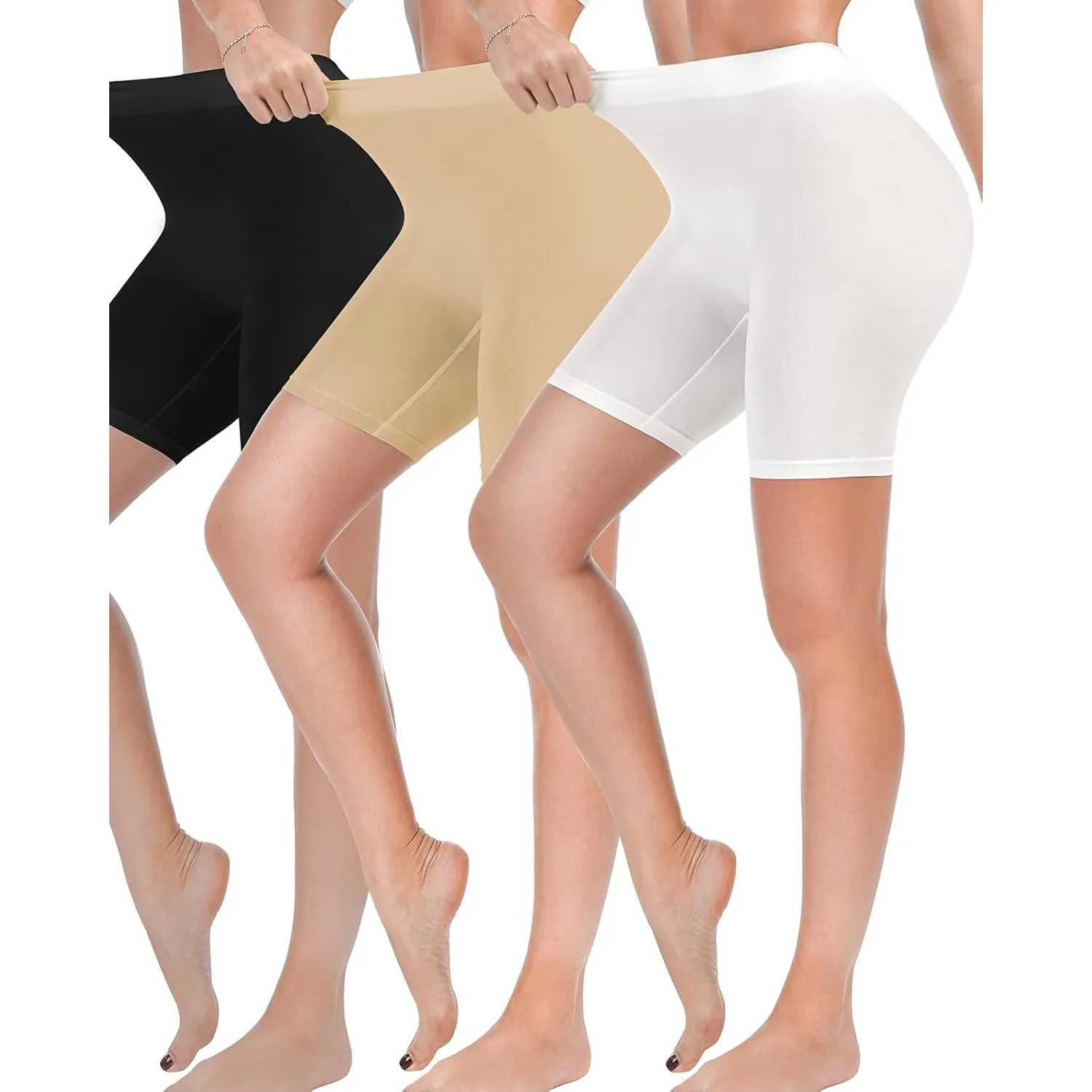 Damen Shorts Radlerhose Kurze, 3er Pack Anti Scheuern Unterhose für unter Kleider, Nahtlos Hohe Taille Frauen Panties H…