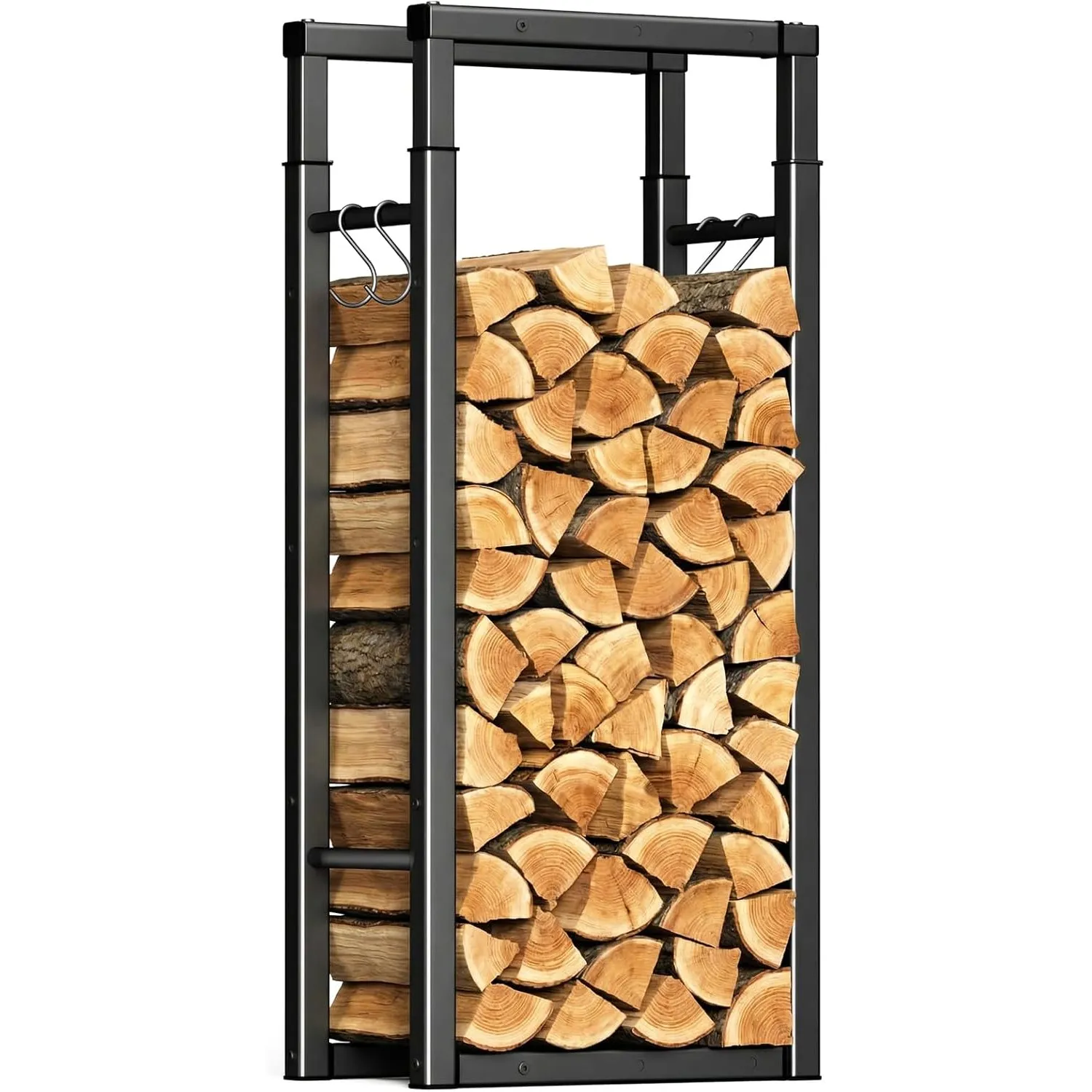 VOUNOT Verstellbare Kaminholzregal Metall, 9 Größen Einstellbar, Brennholzregal Feuerholzregal mit 4 Haken, Innen und A…