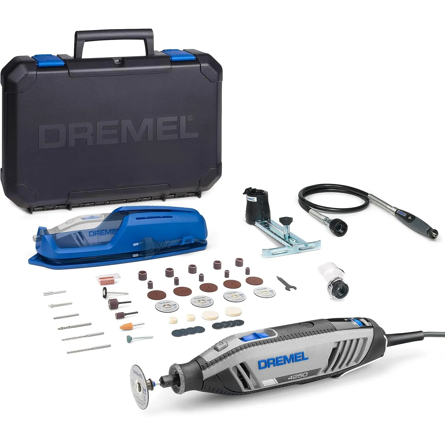 Dremel 4250 Rotationswerkzeug 175 W, Multifunktionswerkzeug-Set mit 3 Vorsatzgeräten und 45 Zubehören, 175-W-Motor mit …