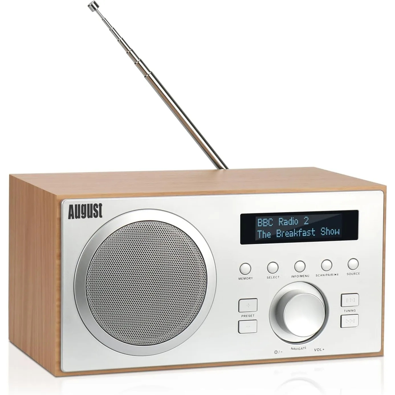 August MB420 DAB+/UKW Radio mit Bluetooth, Holzgehäuse, Netzbetrieb (Eiche)