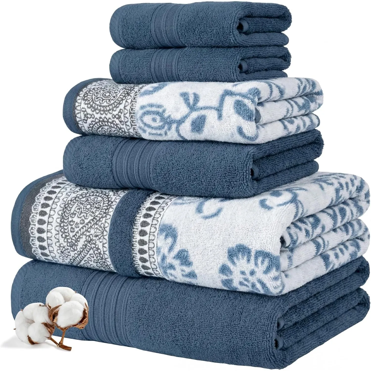 Modern Threads 6-teiliges Set, 2 Badetücher, 2 Handtücher, 2 Waschlappen garngefärbtes Jacquard/festes Handtuch-Set, Op…