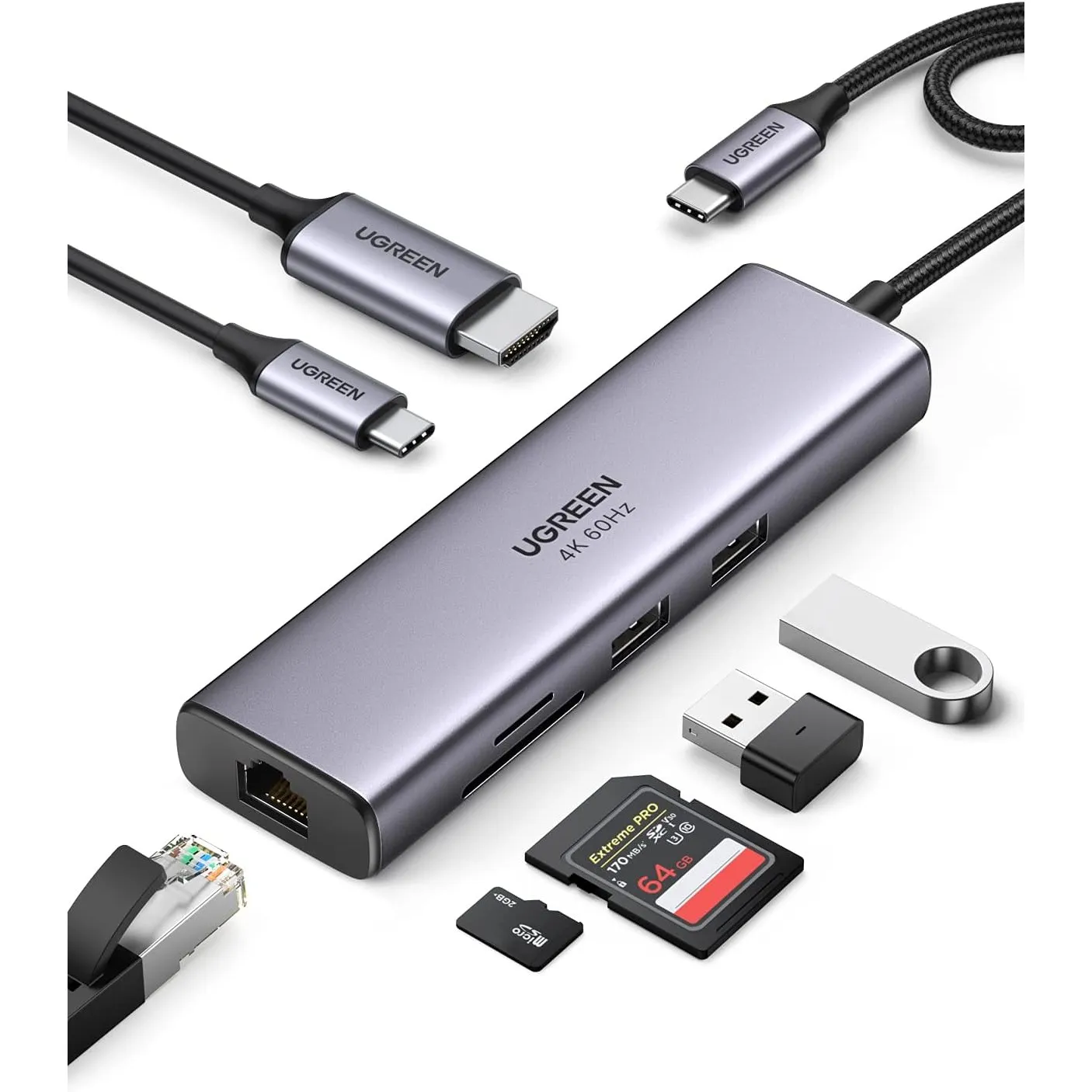 UGREEN USB C Hub Ethernet 7 in 1 Dock mit 4K@60Hz HDMI, LAN RJ45, SD/TF