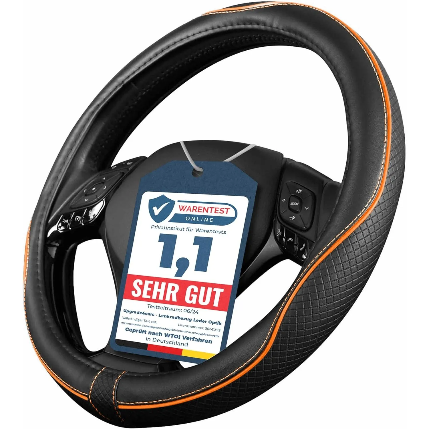 Upgrade4cars Lenkradbezug Orange Schwarz in Leder-Optik | Lenkradhülle Universal 37-38 cm für Sommer & Winter | Autozub…