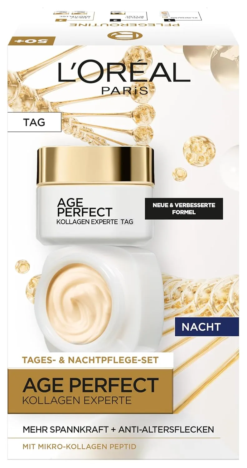 L'Oréal Paris Gesichtspflegeset, Anti-Aging Tag und Nacht Feuchtigkeitspflege für straffere Haut, mit Kollagen-Peptid, …