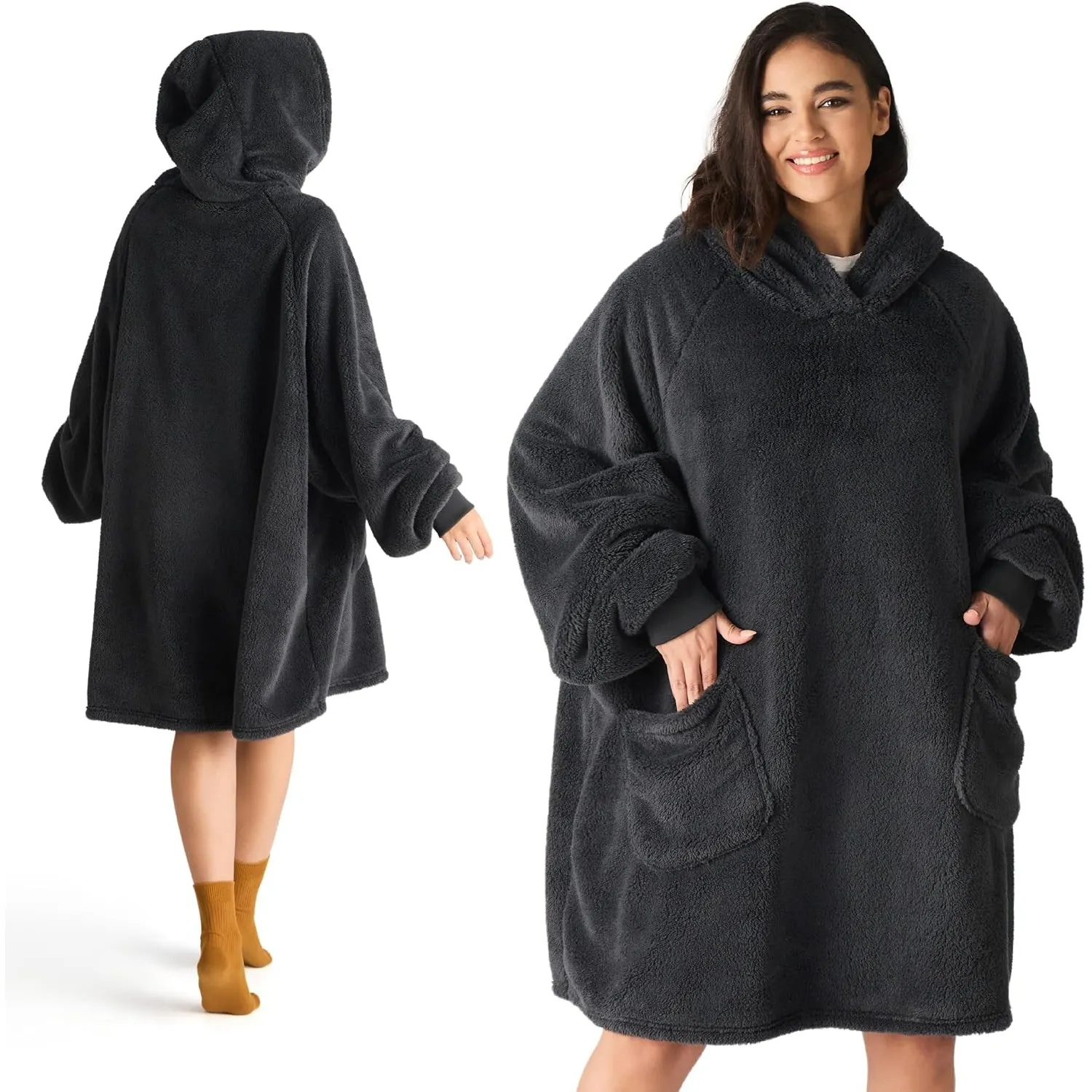 BEDSURE Hoodie Decke mit Ärmeln Geschenke Anthrazit - 95x85cm