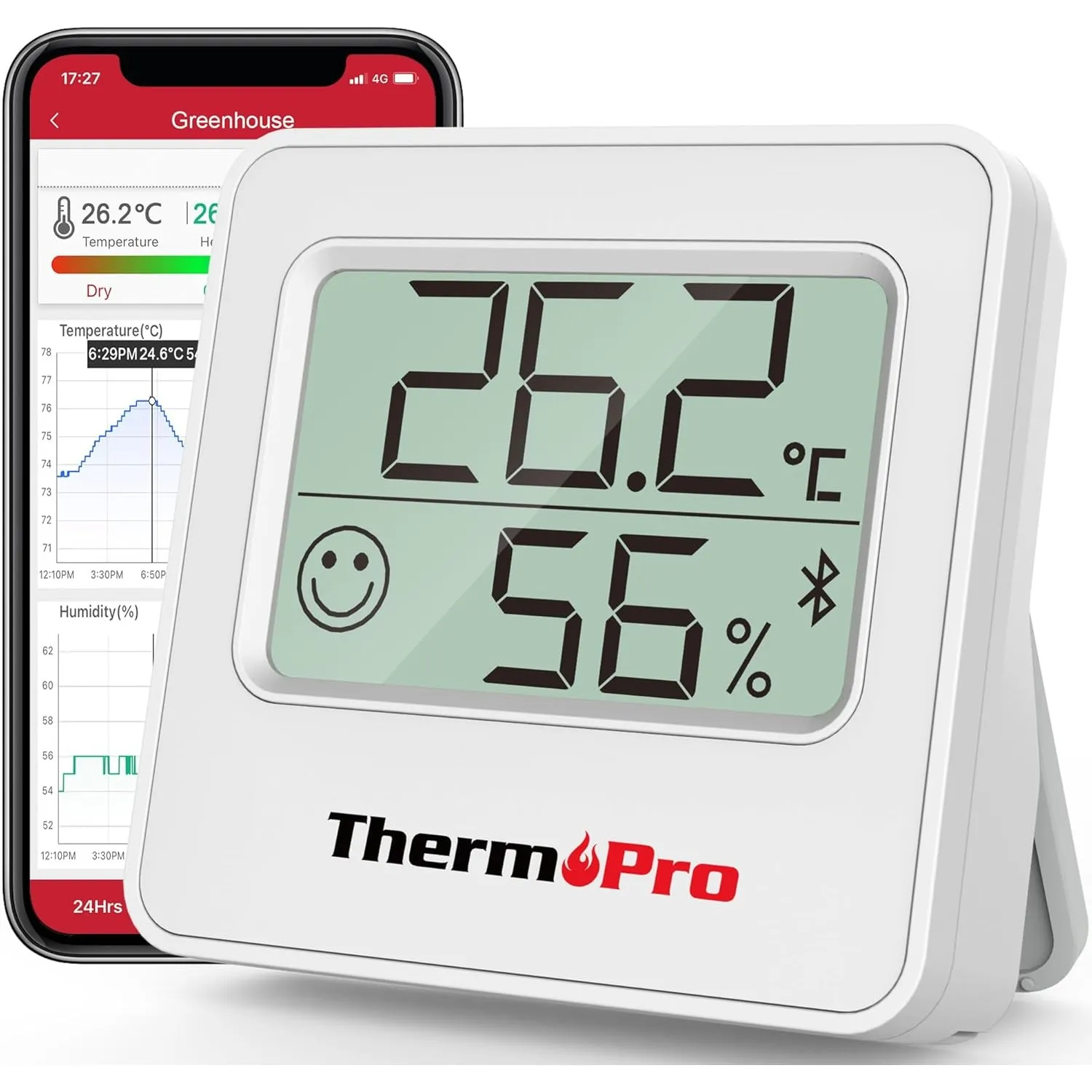ThermoPro TempPro TP357 80m Bluetooth Hygrometer Innen Raumthermometer Digital mit APP Mini Luftfeuchtigkeitsmesser mit…