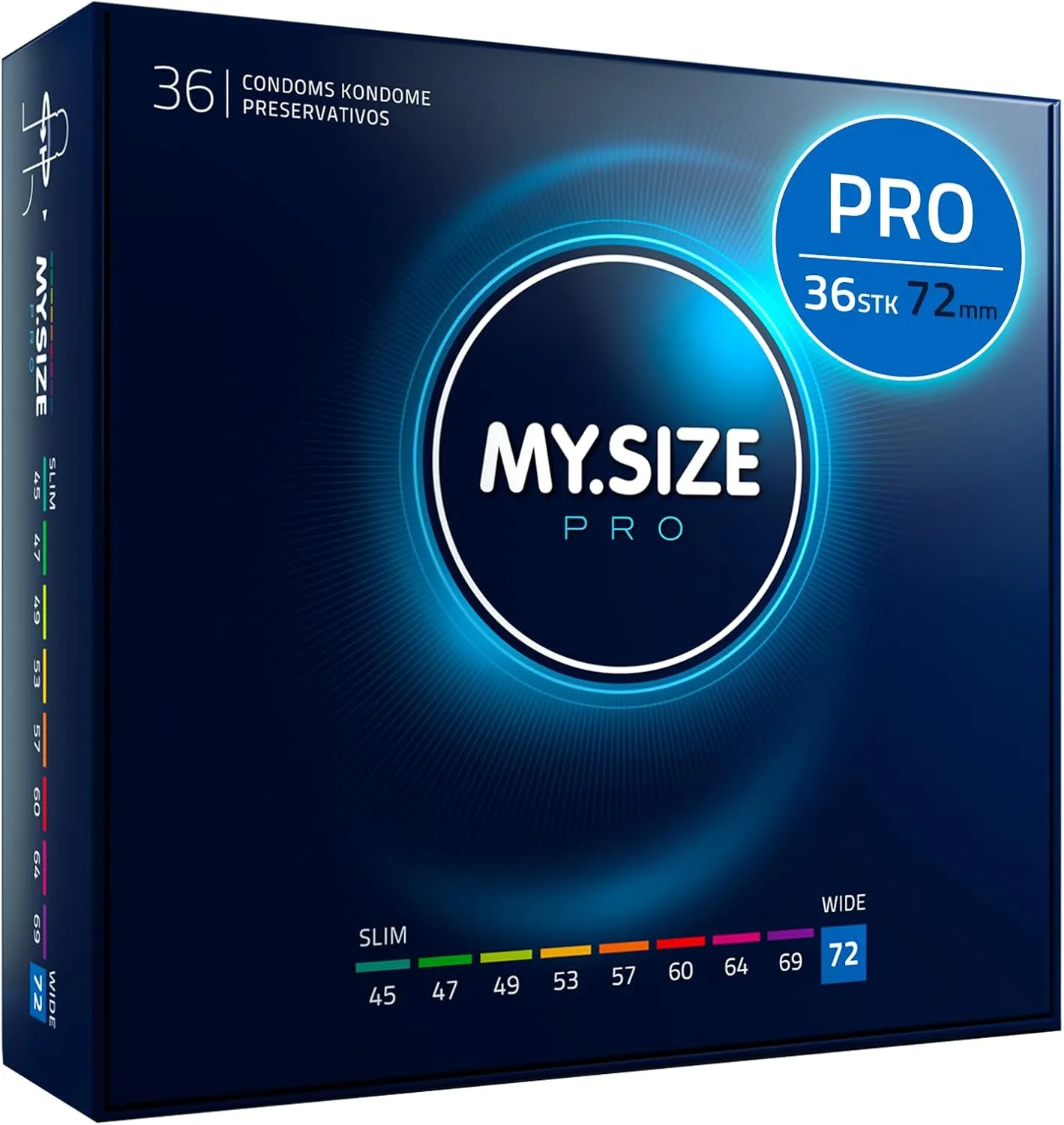 MY.SIZE PRO ELITE Kondome, Größe 8, 72 mm, XXL, 36 Stück – Extra reines Vytex-Latex, leicht zu öffnen