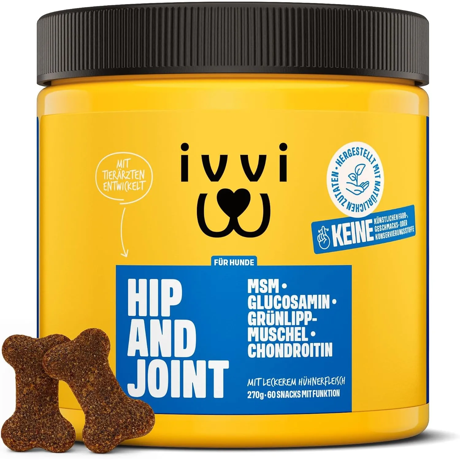 ivvi Hip & Joint - hochkonzentrierte Gelenktabletten für Hunde als Leckerli mit Grünlippmuschel Hund, Glucosamin, Chond…