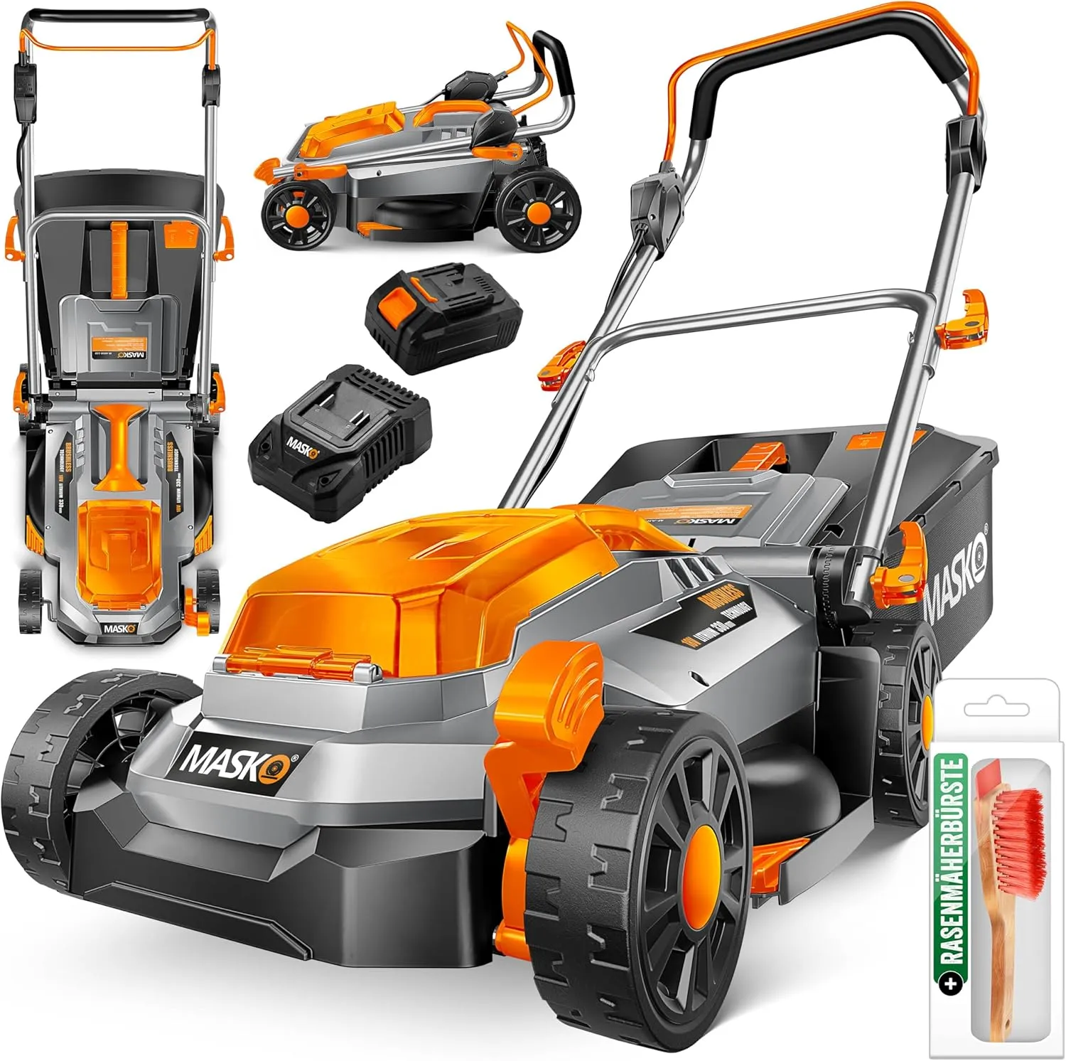 MASKO® Battery lawn mower including 2 x Batteries Li-Ion Battery 4Ah & Double Charger - Grass Trimmer Cutting Width 33 …