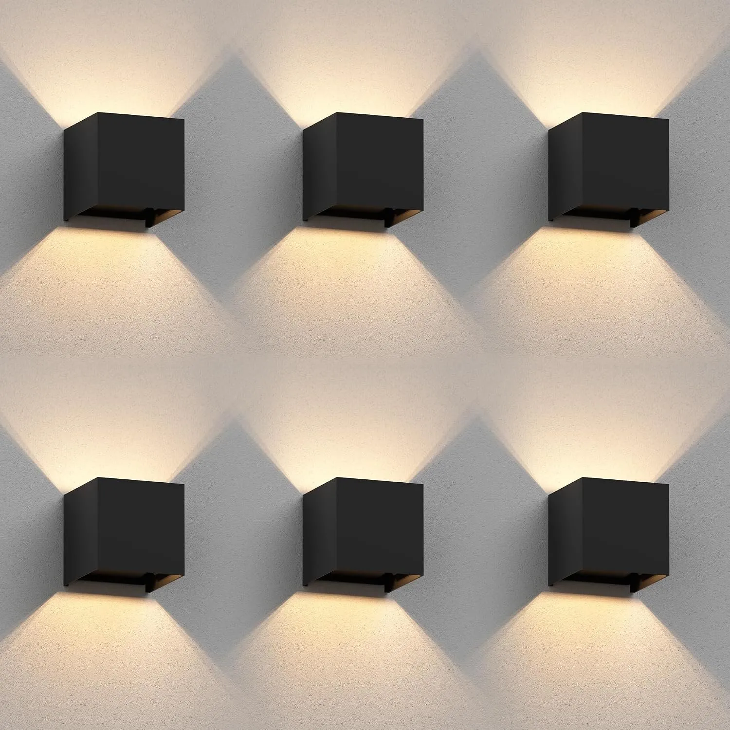 ledscom.de 6x Wandleuchte CUBEL für außen, IP65, Up-/Downlight, schwarz matt, quadratisch, 1x G9 max. 10W