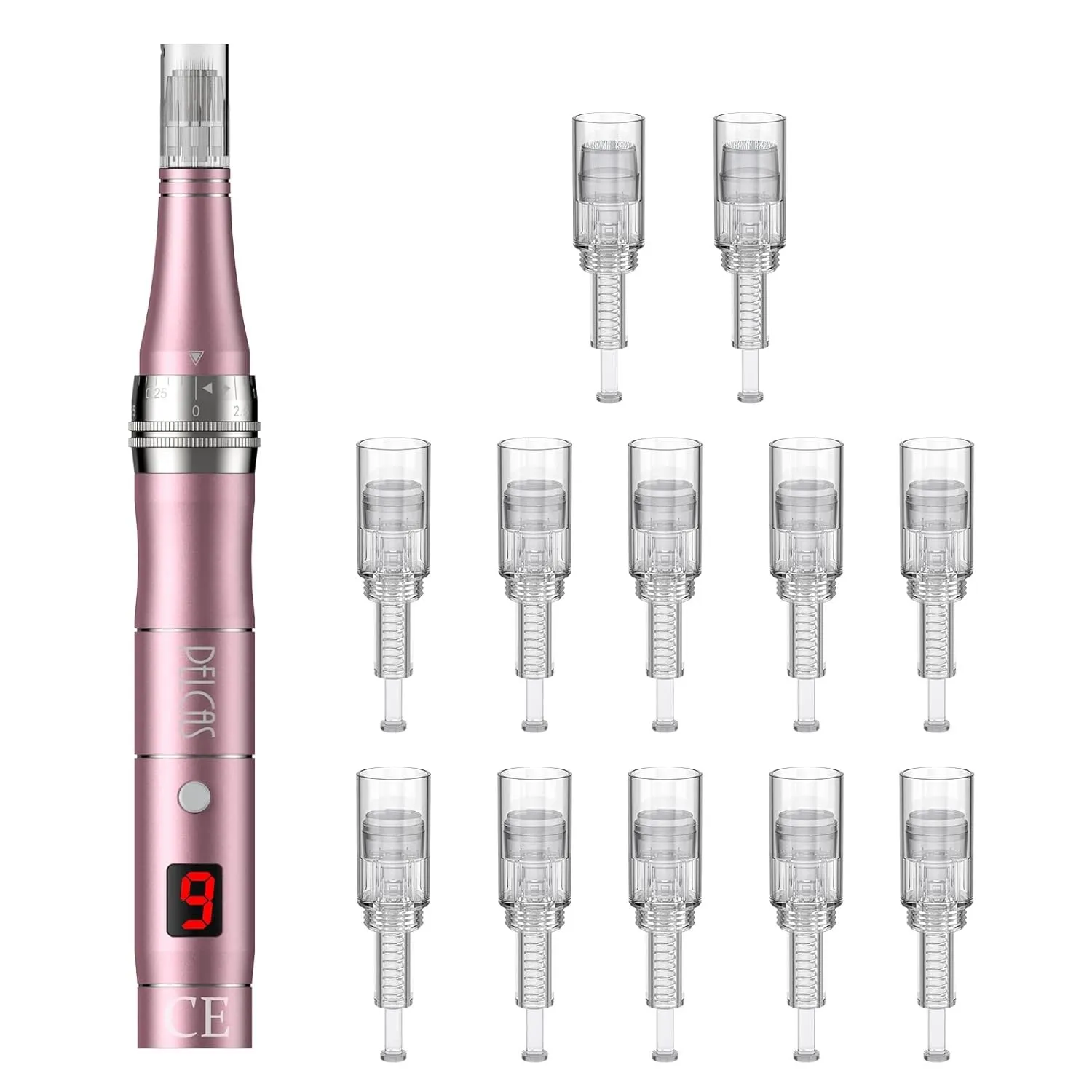 PELCAS Wiederaufladbarer 9 Stufen Derma pen Auto Derma Micro Needle Roller Electric Pen mit LCD-Bildschirm inkl. 12 Nad…