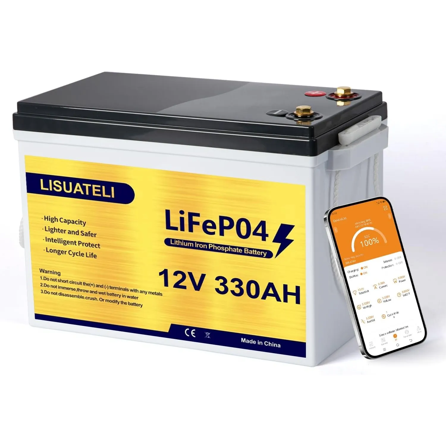 Mini 12V 330Ah Selbstheizend LiFePO4 Batterie, Eingebautes 200A BMS, APP Überwachung, Tiefzyklus Lithium Akku für Wohnm…