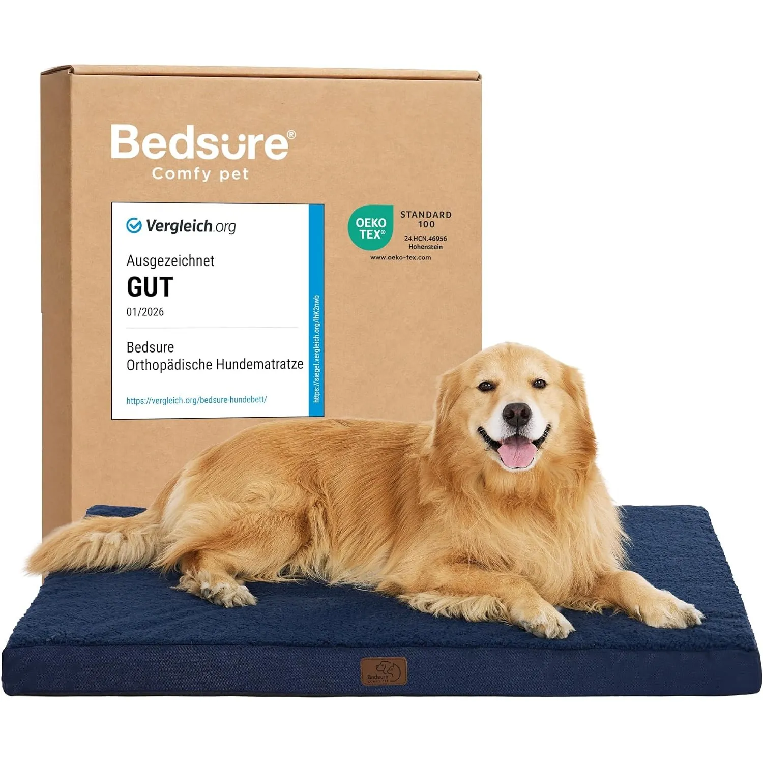 BEDSURE orthopädisches Hundebett Grosse Hunde - 112x81x7.6cm Hundekissen flauschig Hundematte waschbar Hundematratze in…
