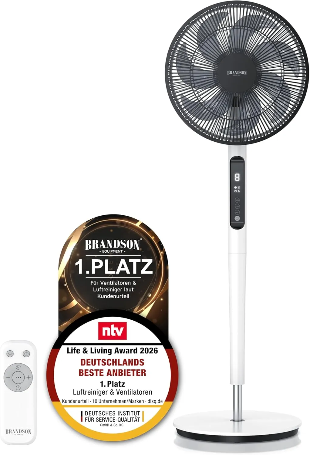 Brandson - DC Floor Fan Energy-Saving ECO - Sieger Fans 2026 - Remote Control - Brushless Silent Motor - Very Quiet - O…