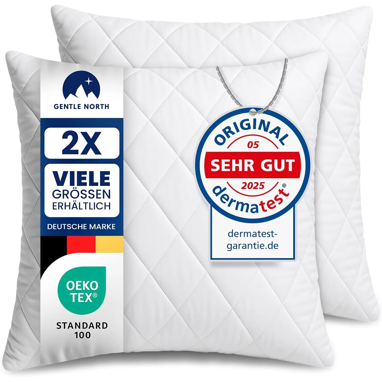 Gentle North Kopfkissen (80x80 cm groß) - 2er Set Kissen für Bett und als Dekokissen - Mit Reißverschluss für Füllung -…