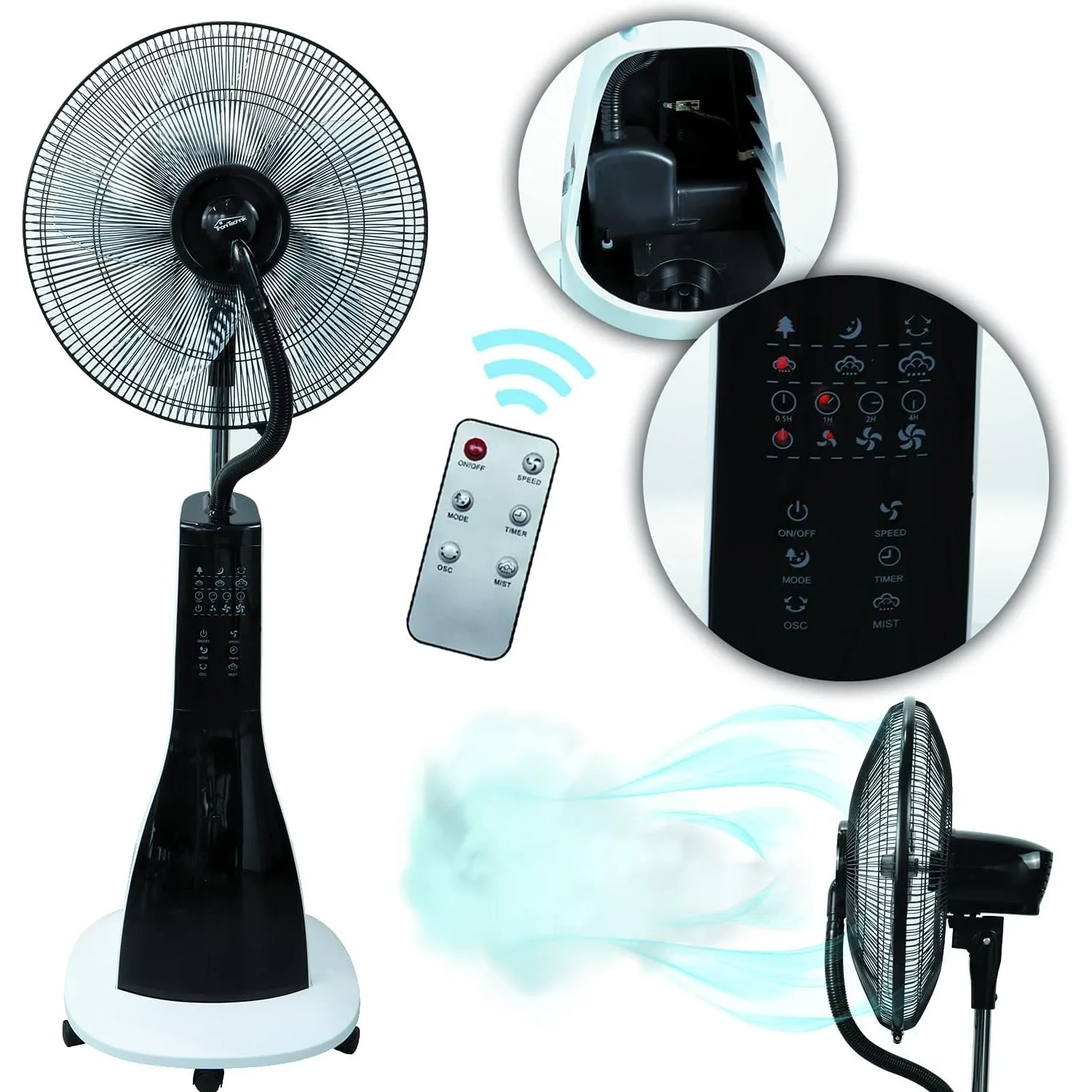 Tronitechnik® Standventilator mit Wasser, Ventilator mit Wasserkühlung Sprühnebel Raumbefeuchter, Fernbedienung, 90 Wat…