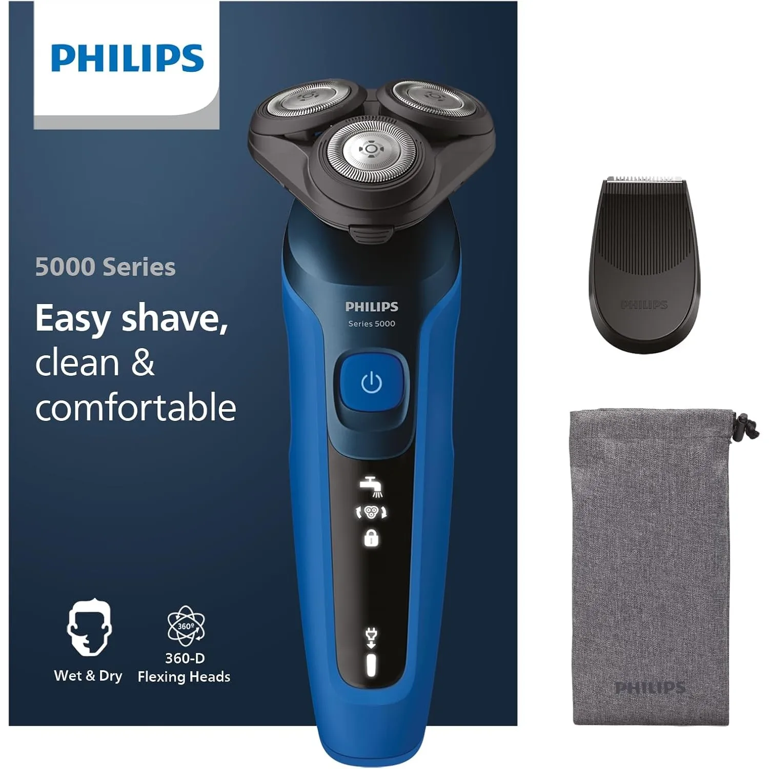 Philips Series 5000 Elektrischer Rasierer für Herren, Nass- und Trockenrasierer, Leistungsstarke & sanfte Rasur, SteelP…