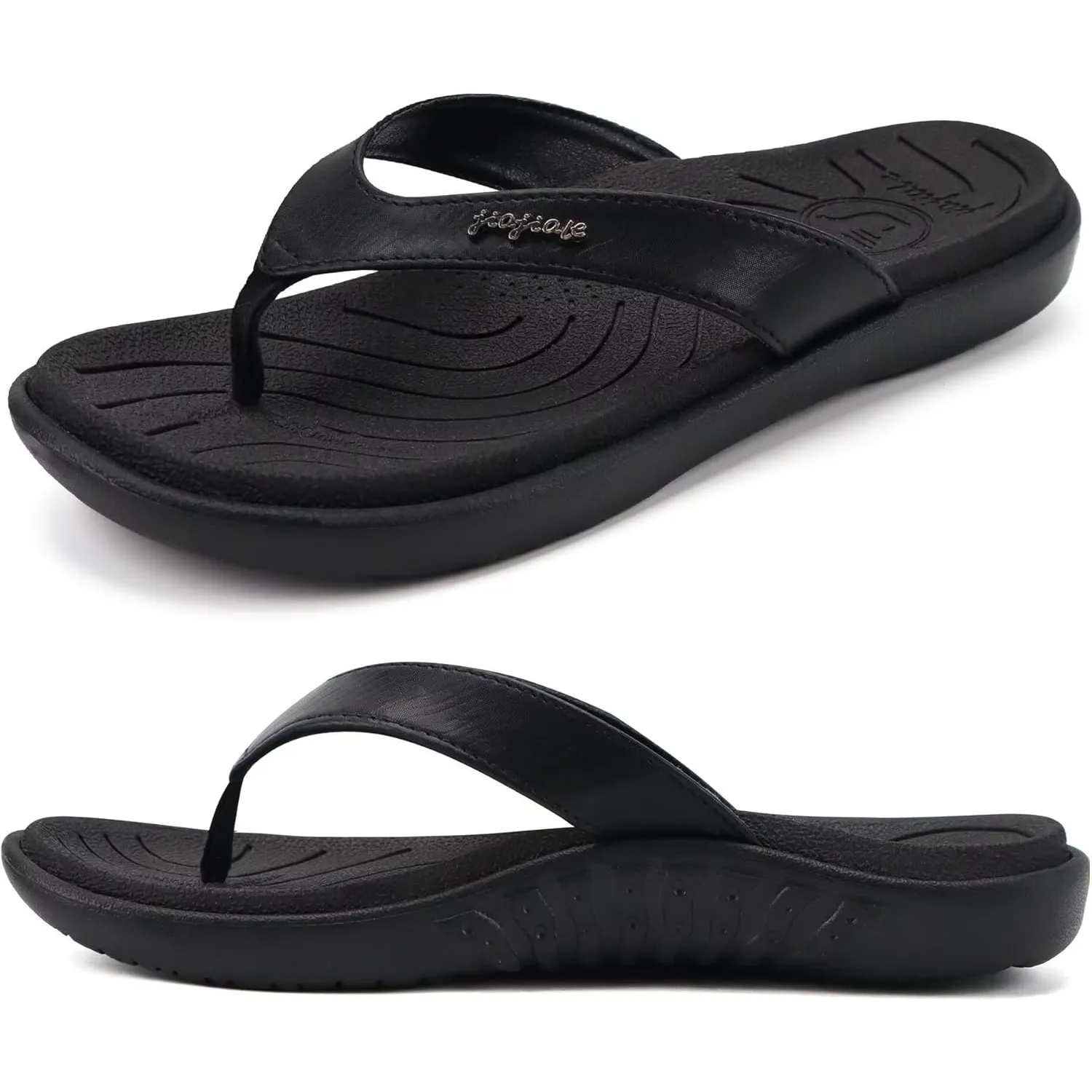 jiajiale Flip Flops Damen Mode Orthopädische Leder Stoff Leicht Zehentrenner Frauen Bequeme Yoga Fußbett Badelatschen S…