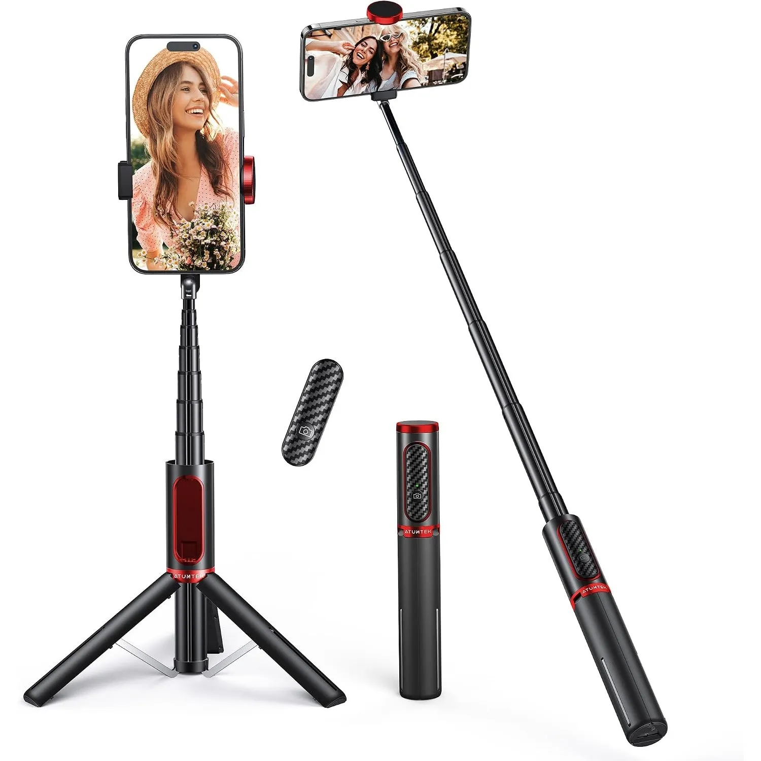 ATUMTEK Selfie Stick Stativ, 3-in-1 Ausziehbares Aluminium Handy Stativ mit kabelloser Bluetooth-Fernbedienung, Kompati…