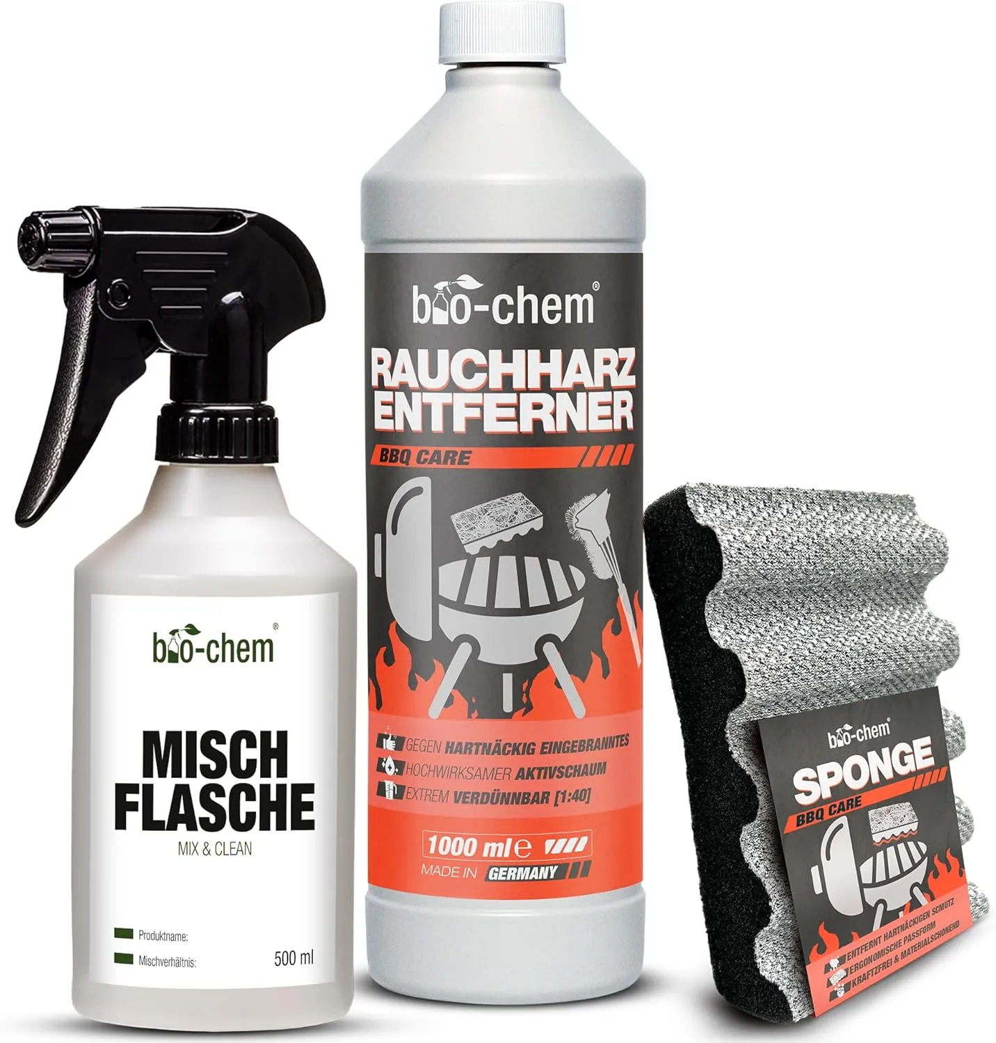 bio-chem Rauchharz-Entferner - 1000 ml inklusive Mischflasche und Reinigungsschwamm - Backofen- und Grillreiniger Konze…