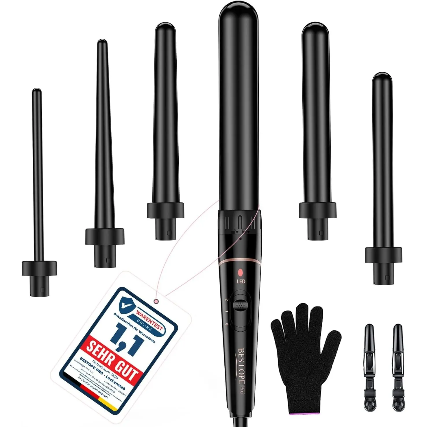 Lockenstab Große und Kleine Locken Set - 6 in 1 Mit Verschiedenen Aufsätzen Antistatische Keramik Turmalin Beschichtung…