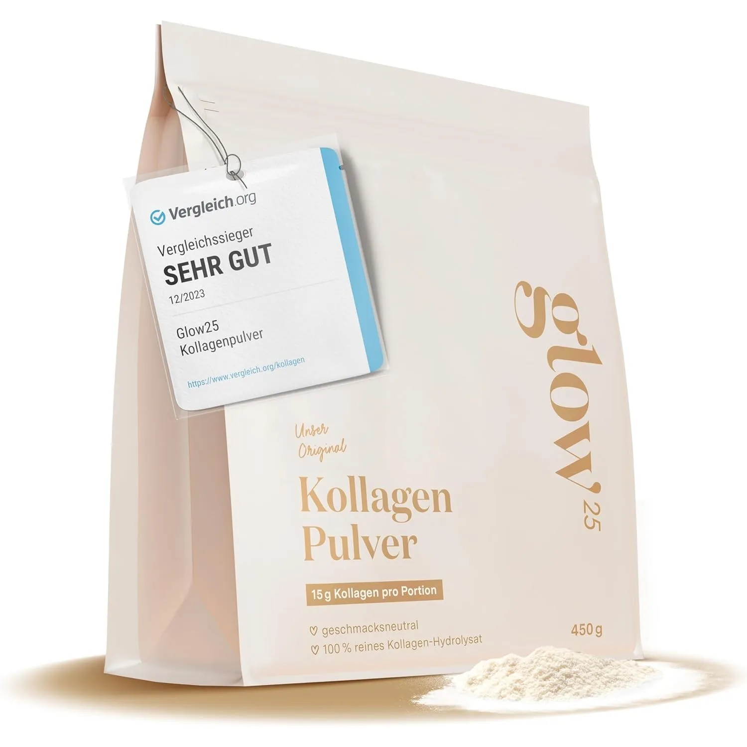 Glow25® Kollagen Pulver [450g] - Unser Original - Collagen Hydrolysat - Gute Löslichkeit - Neutral