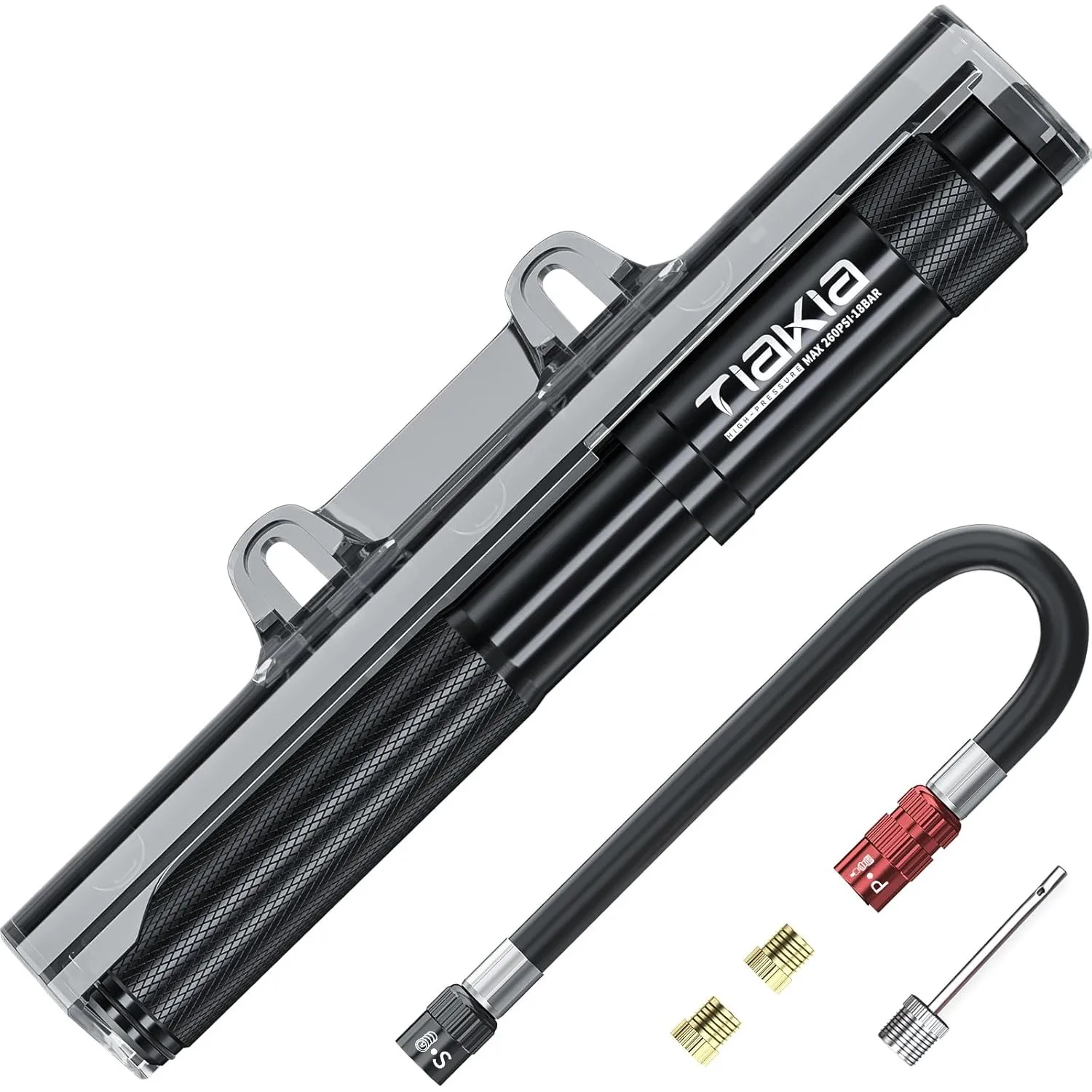 Tiakia Fahrrad Pumpe Mini 260PSI Hoher Druck Luftpumpe Klein für Presta Schrader Dunlop Ventile, Kompakt Tragbare Handp…