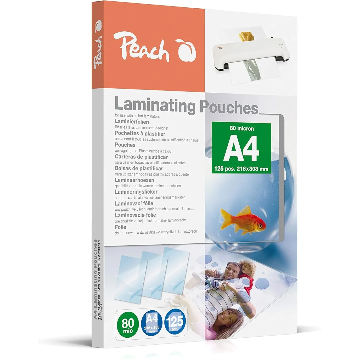 Peach Laminierfolien A4 125 Stück 2 x 80 mic glänzend - 25 Stück extra