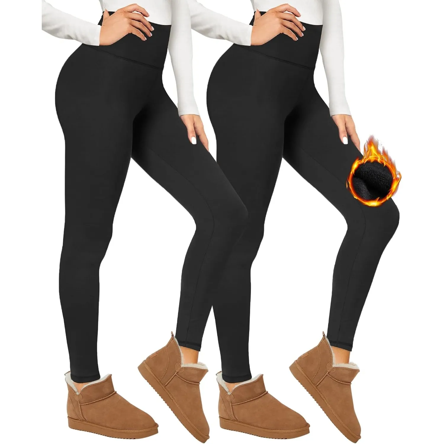 CAMPSNAIL 2er Pack Thermo Leggings Damen High Waist Gefütterte für Sport