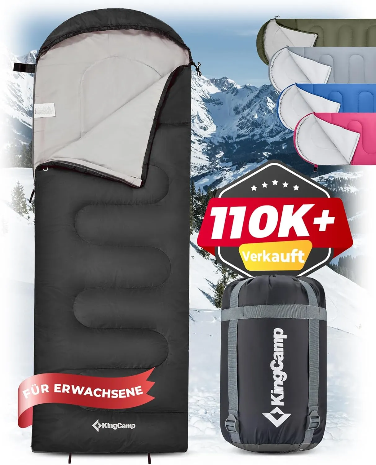 KingCamp Schlafsack für Erwachsene, kaltes Wetter & warm, XL, große und hohe Flanell-Schlafsäcke mit Kompressionssack, …